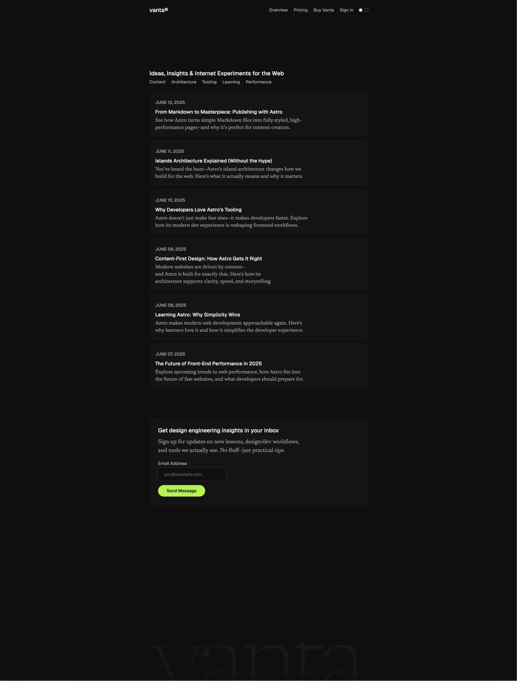 Vanta blog layout