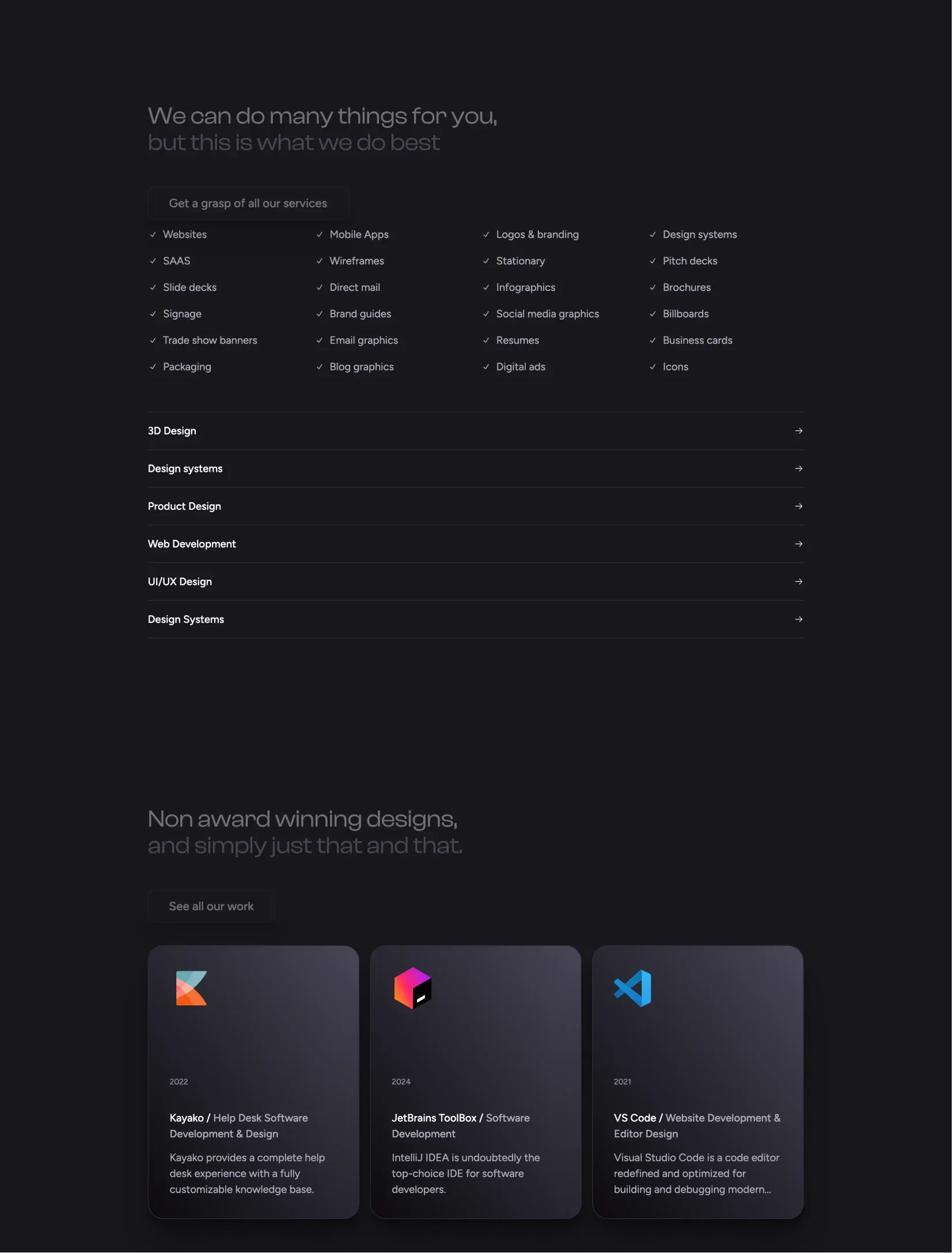 Aubergine work showcase layout