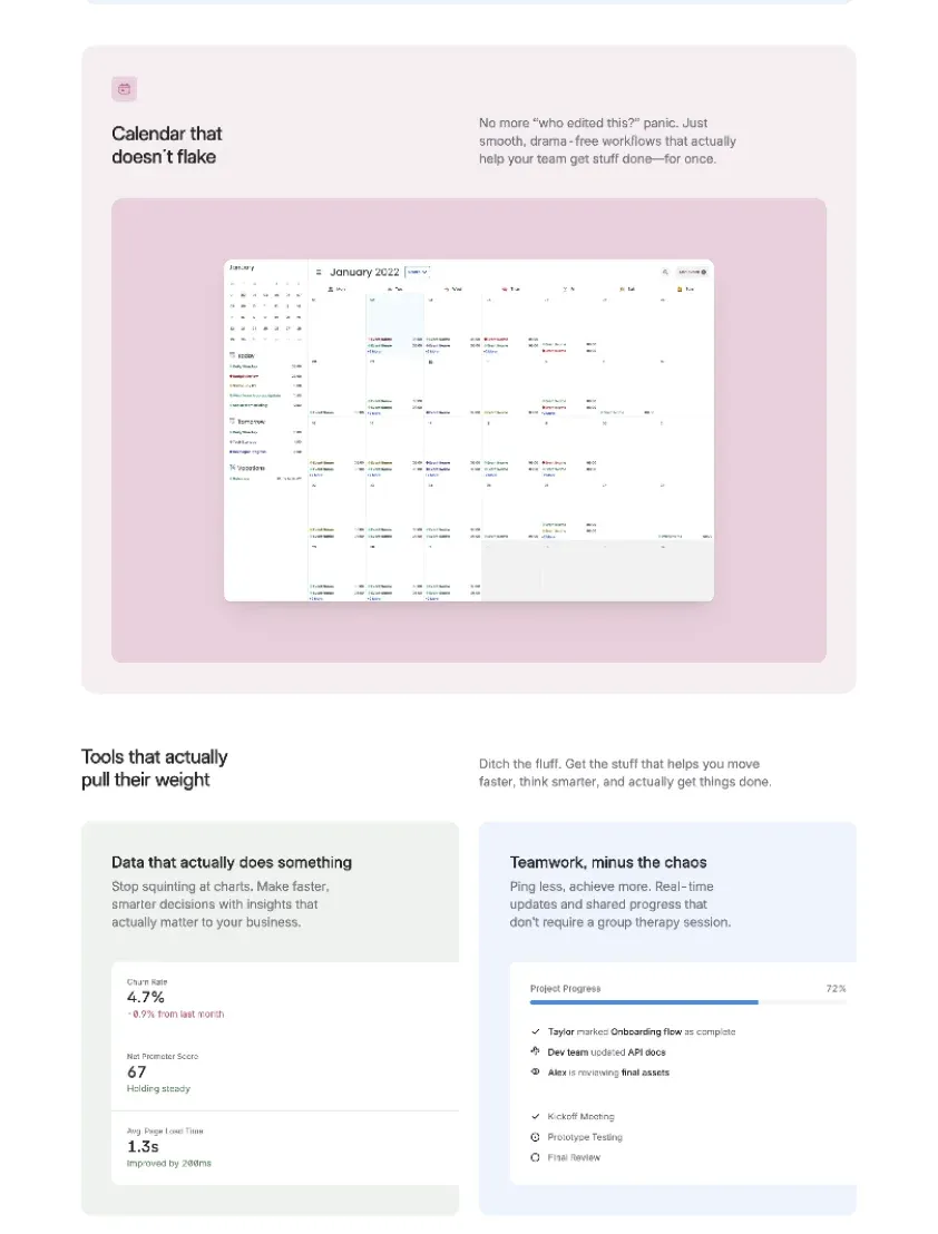 Alfred homepage calendar feature and tools grid
