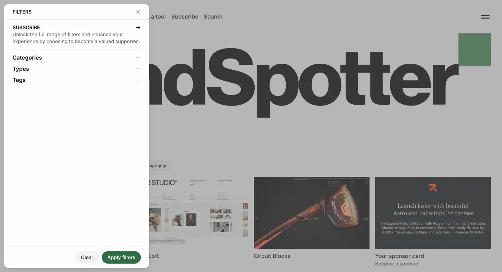 Trendspotter membership and user dashboard page