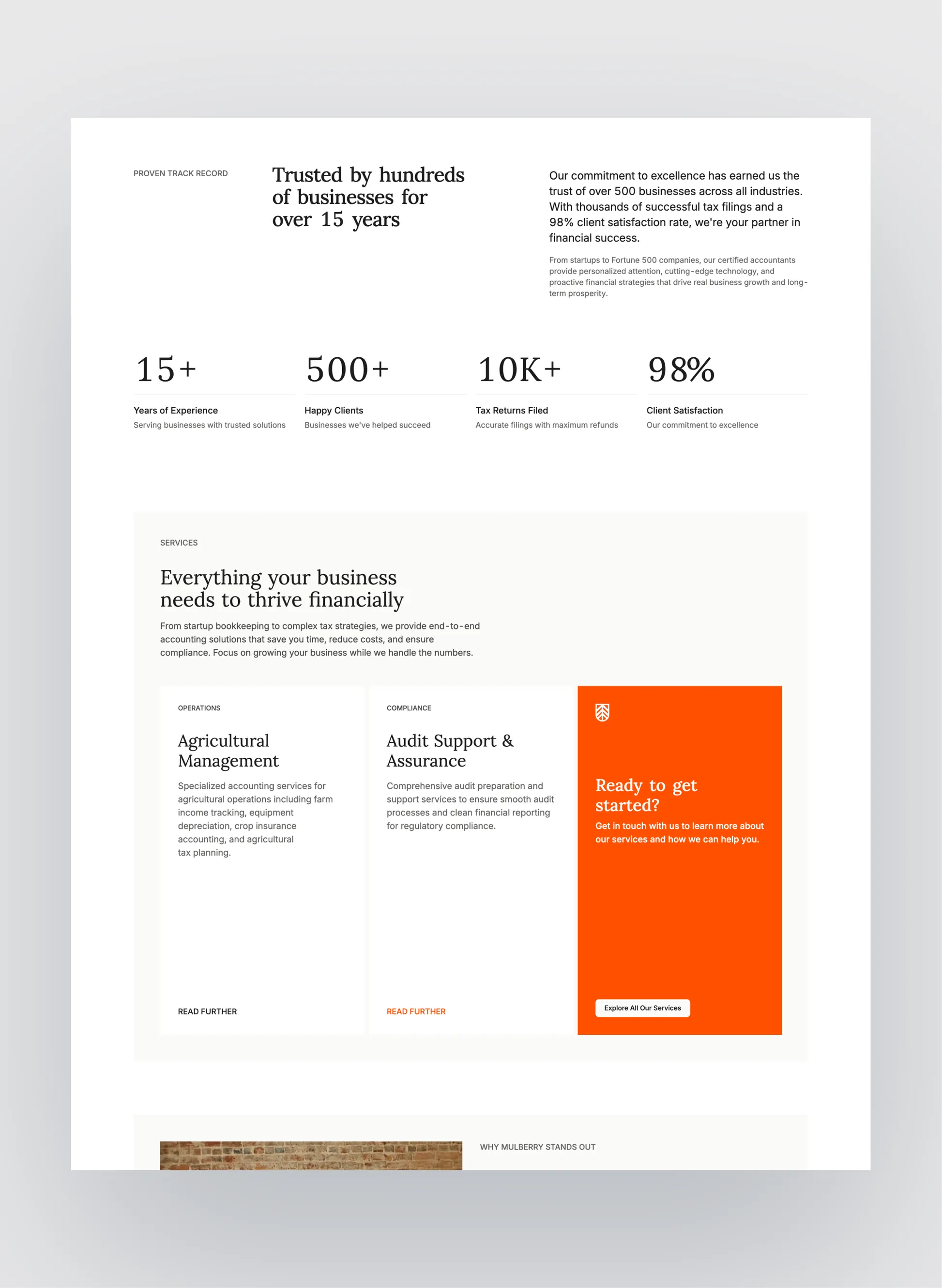 Mulberry pricing and services page layout