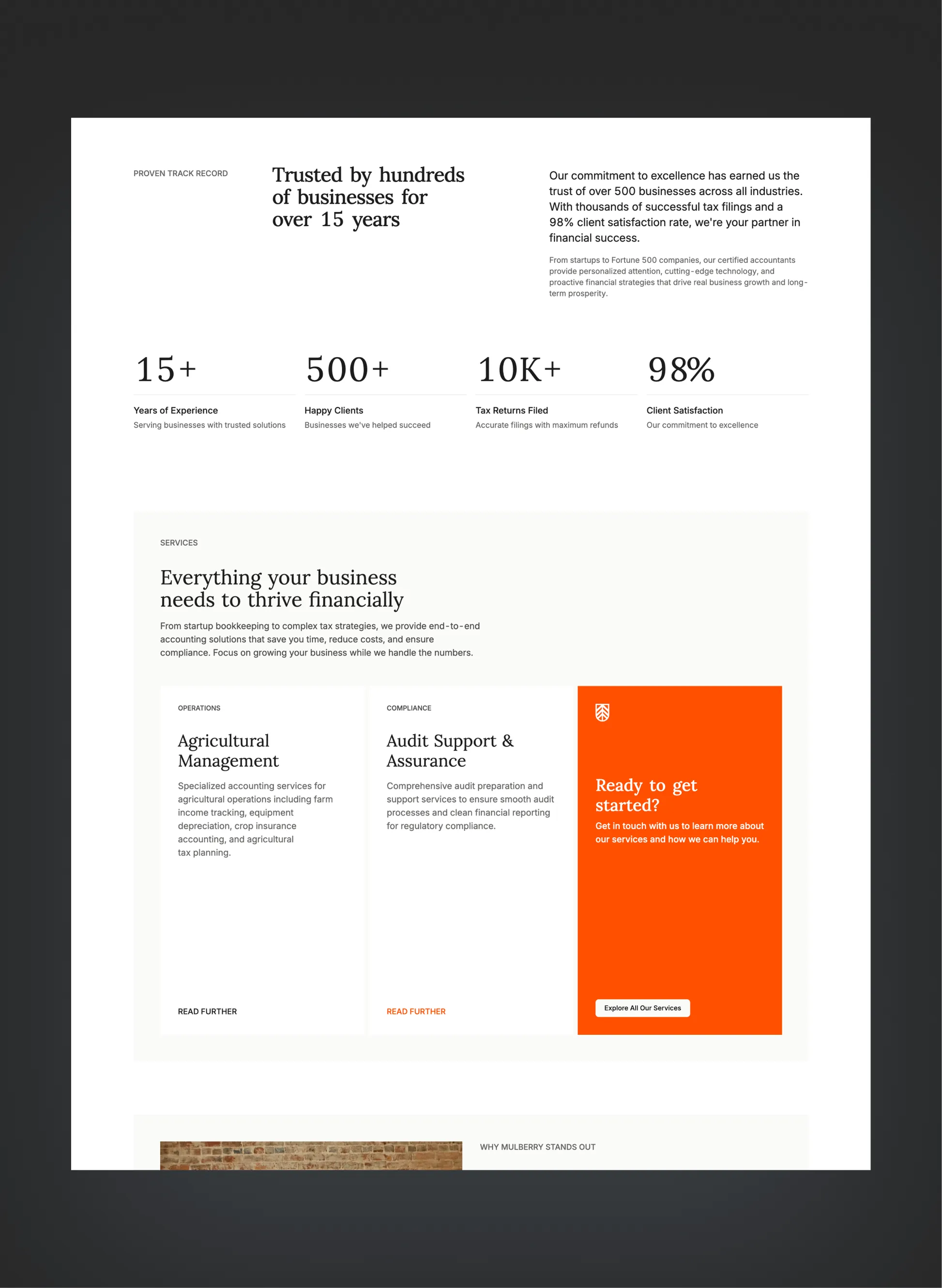Mulberry pricing and services page layout