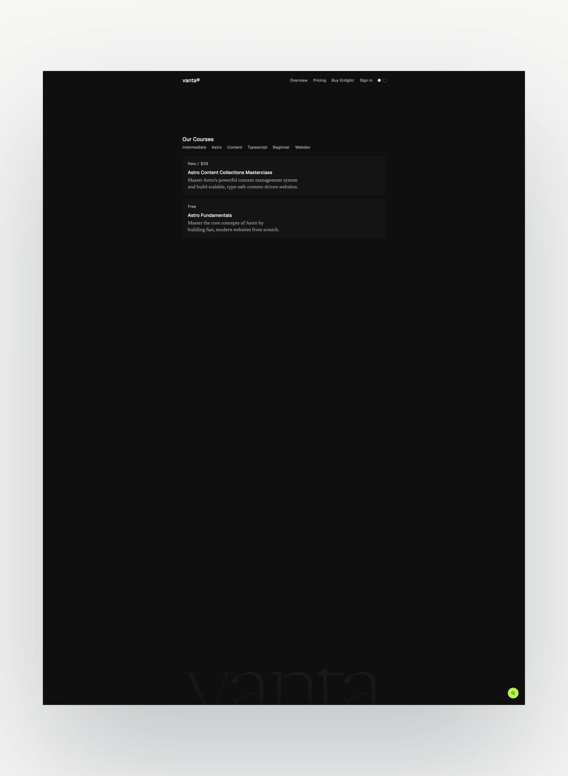 Vanta course listing layout