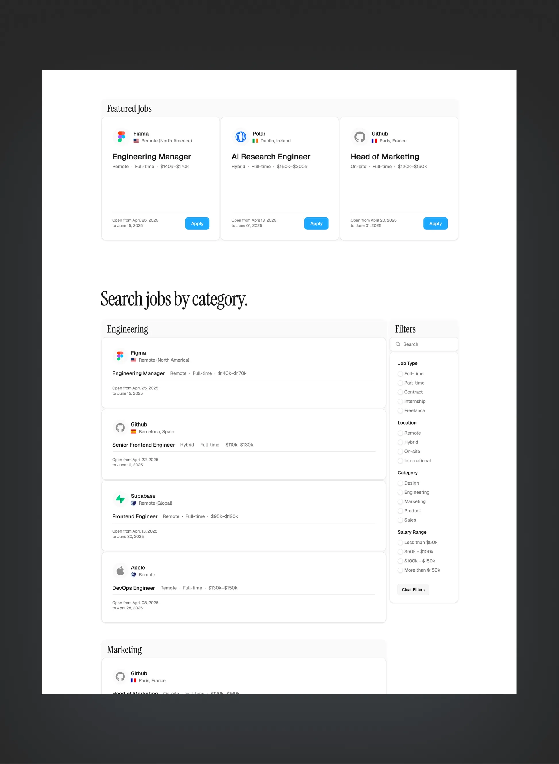 Hirewise company listing layout