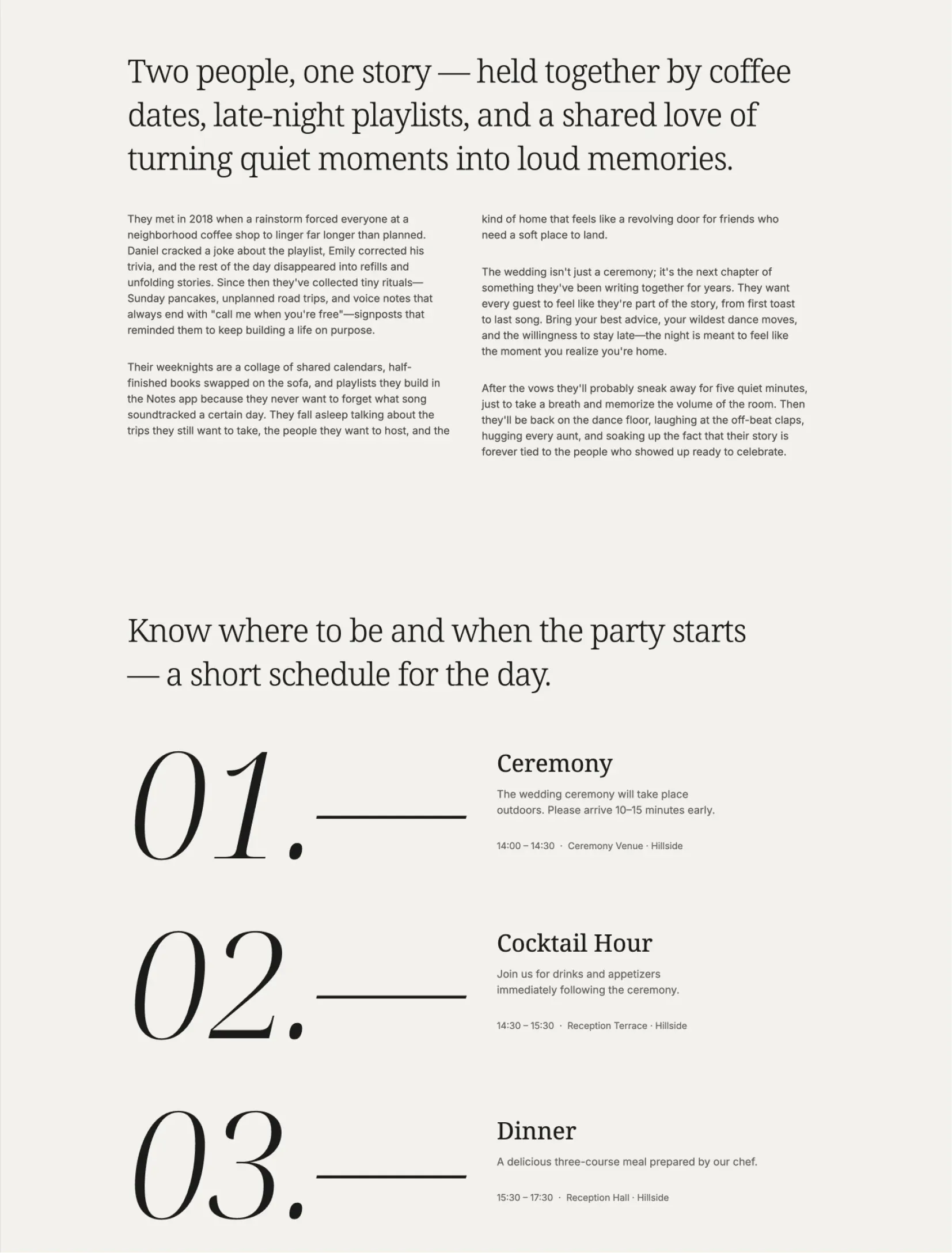 Northbound wedding day schedule layout