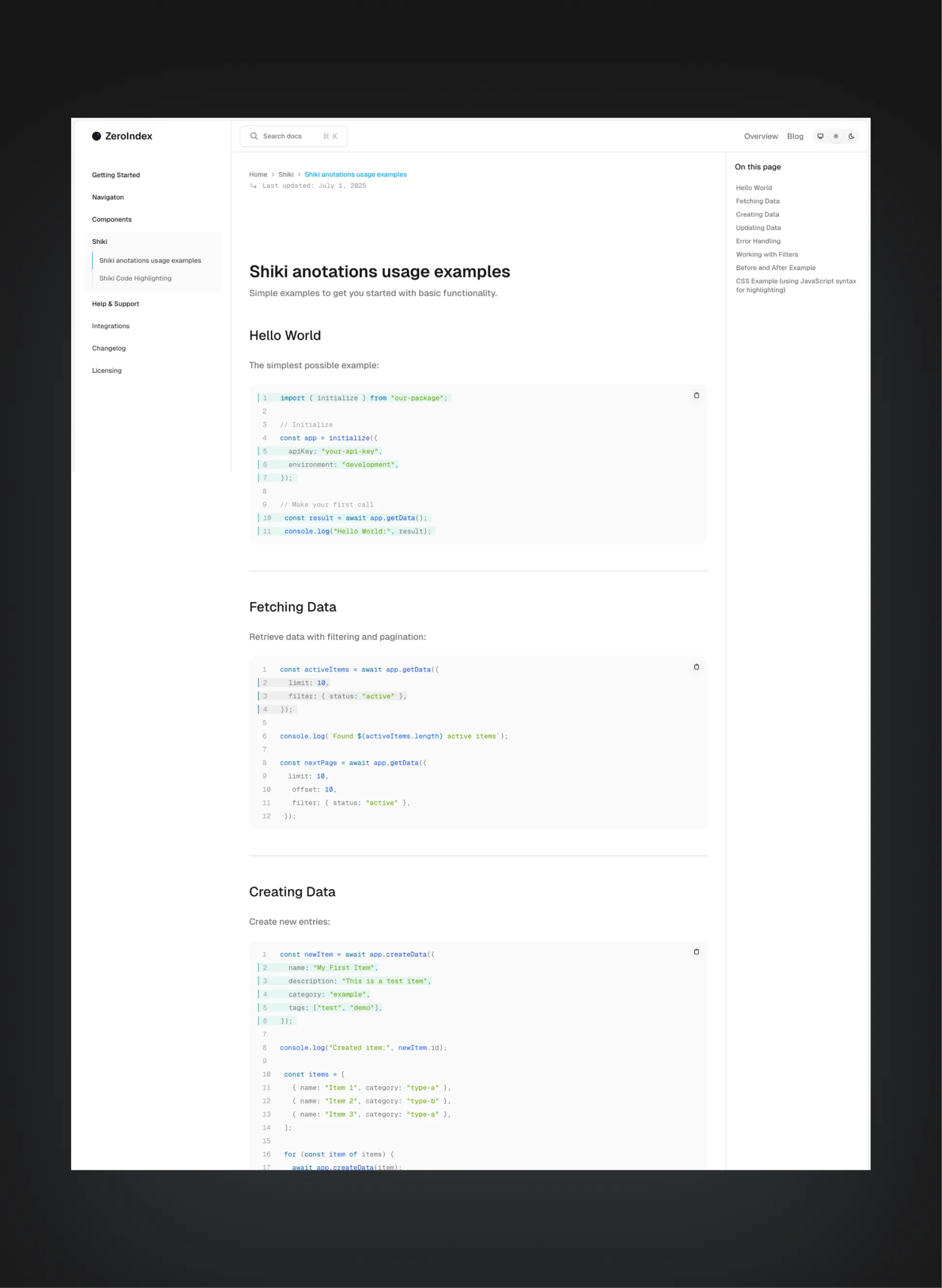 ZeroIndex page preview