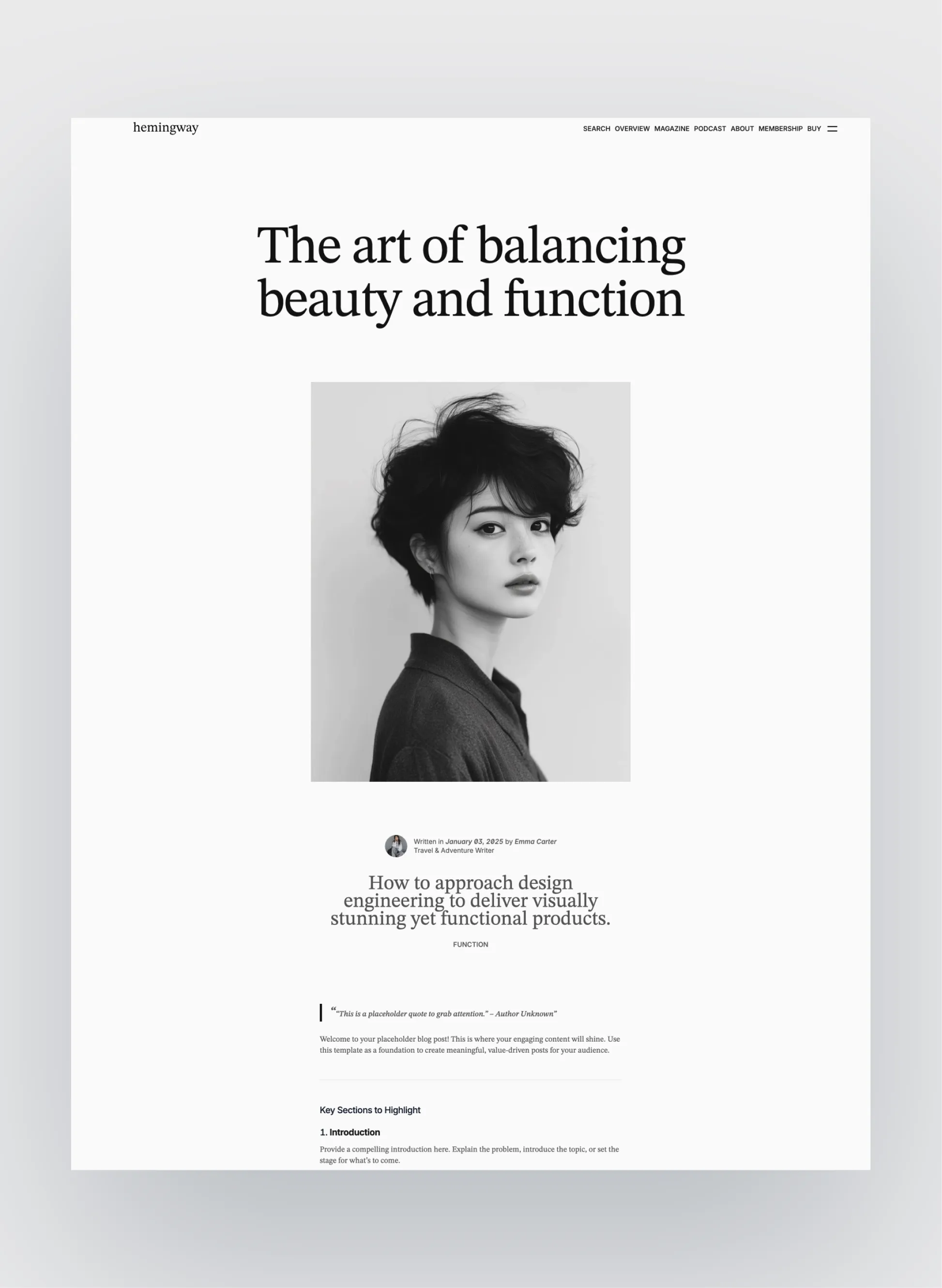 Hemingway blog post layout