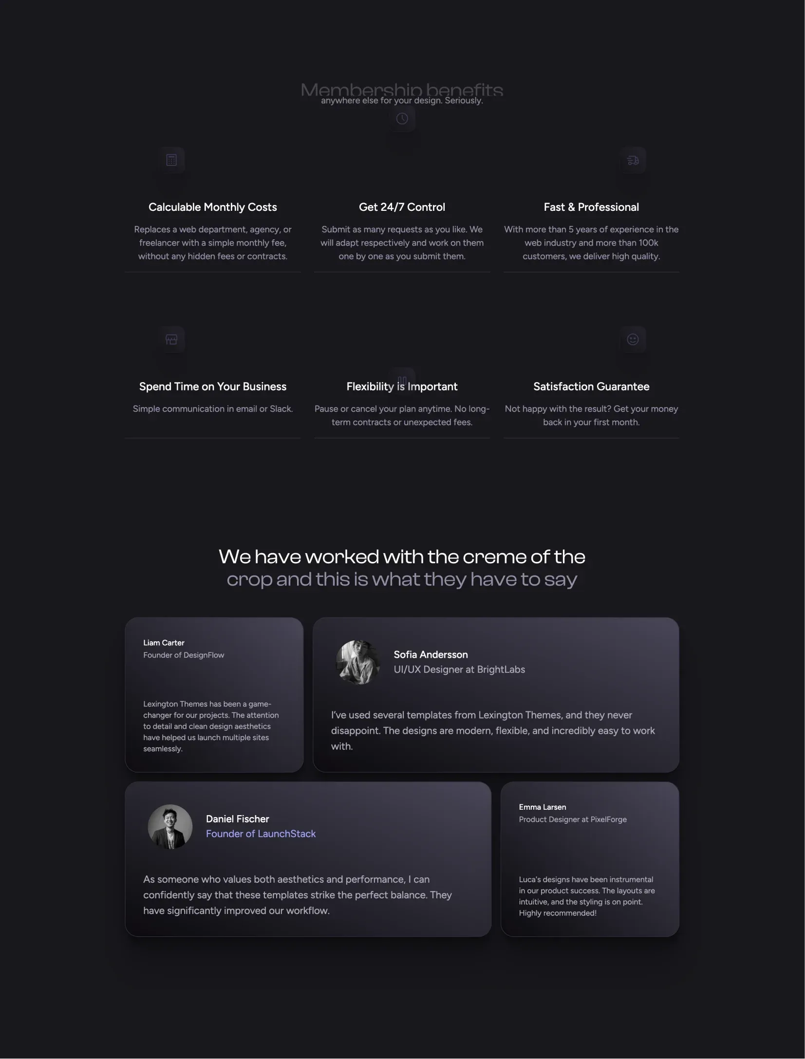 Aubergine team page layout