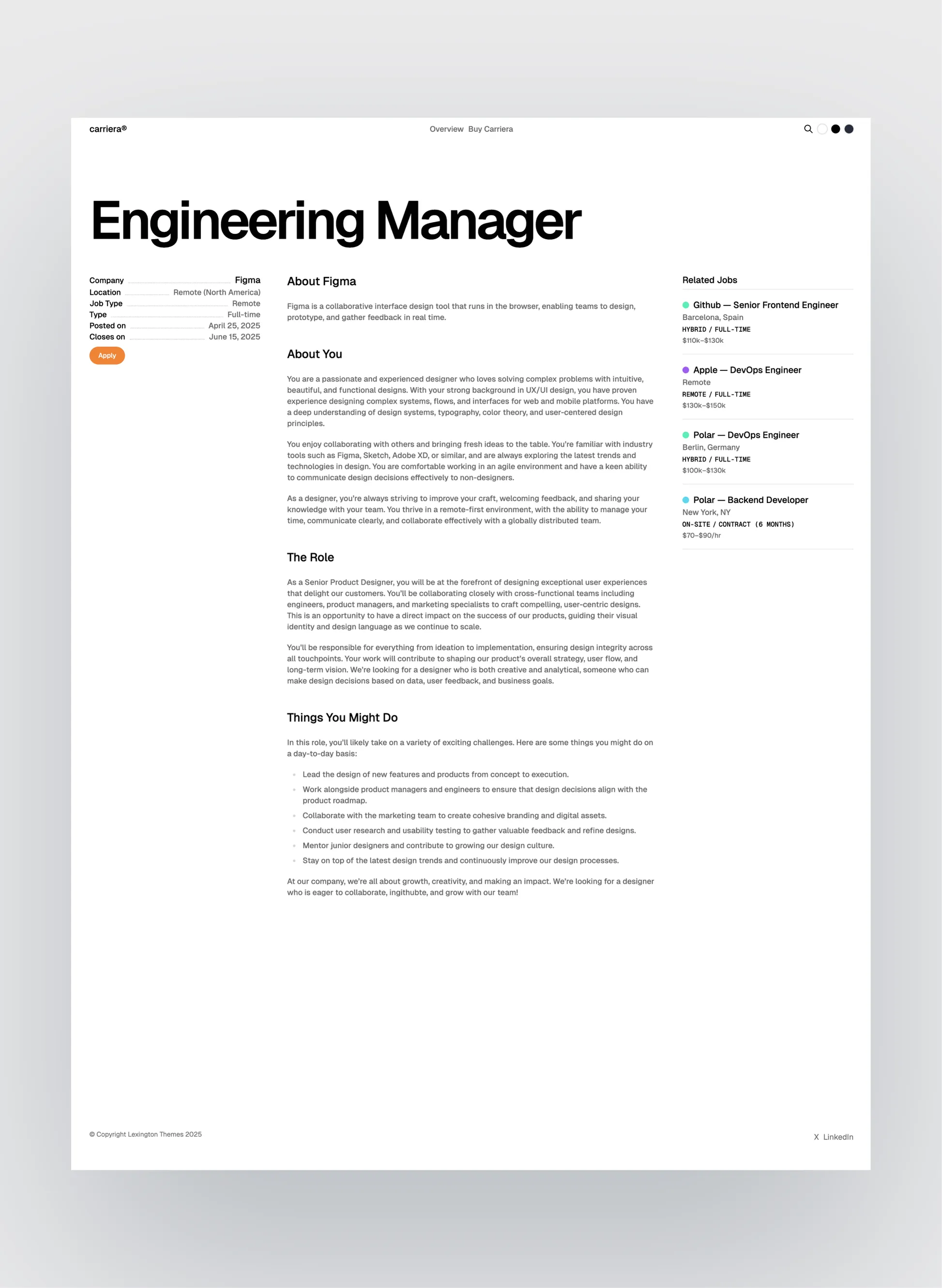 Carriera job listing layout