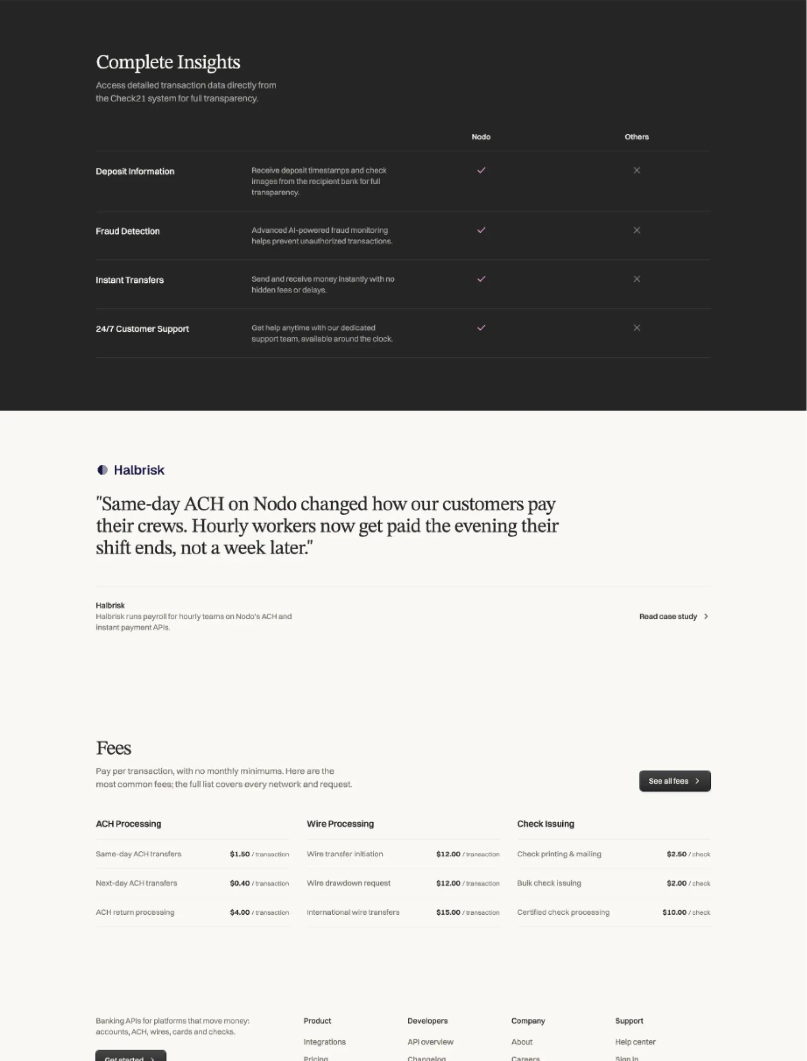 Spaziobianco dark comparison table, customer quote and fees overview
