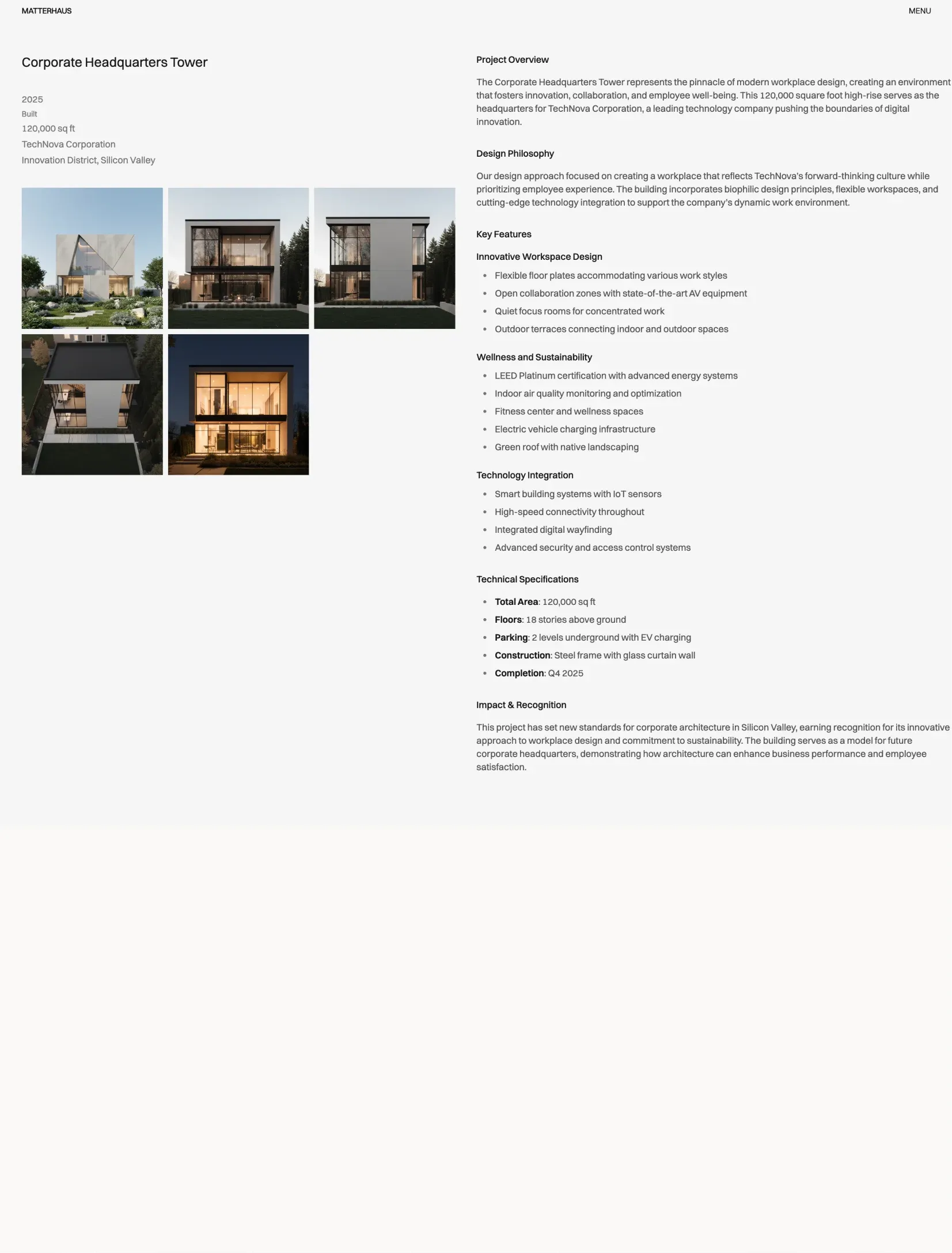 Matterhaus project detail case study layout