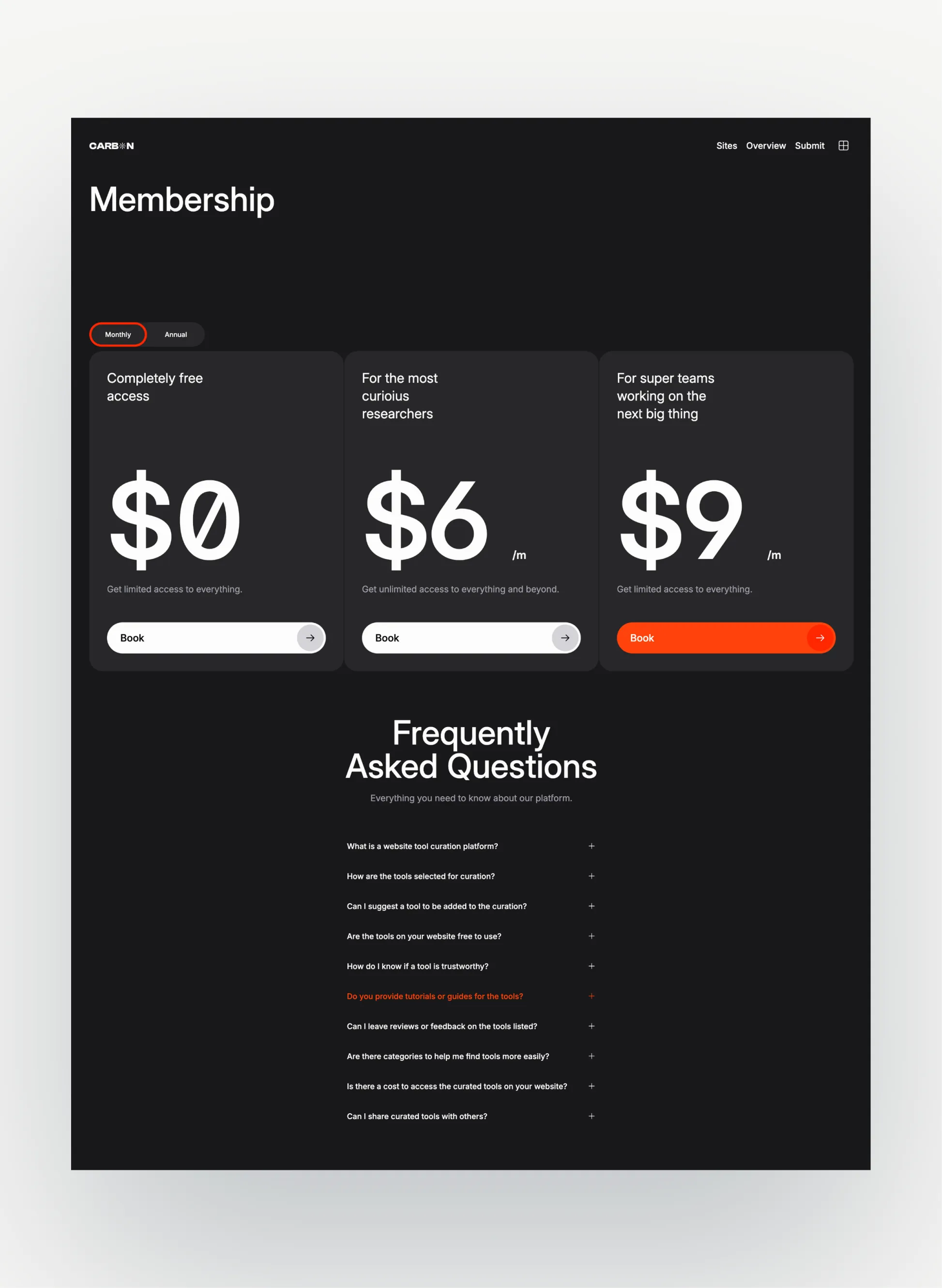 Carbon collections layout