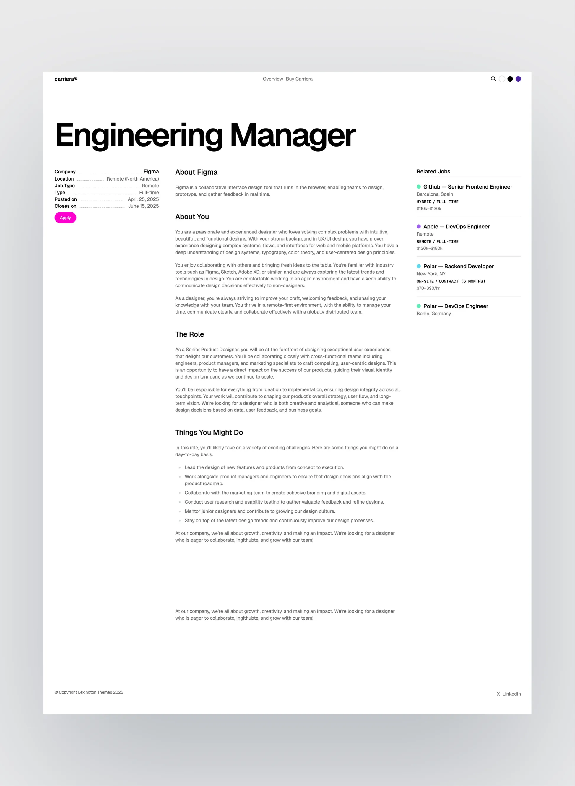 Carriera job listing layout