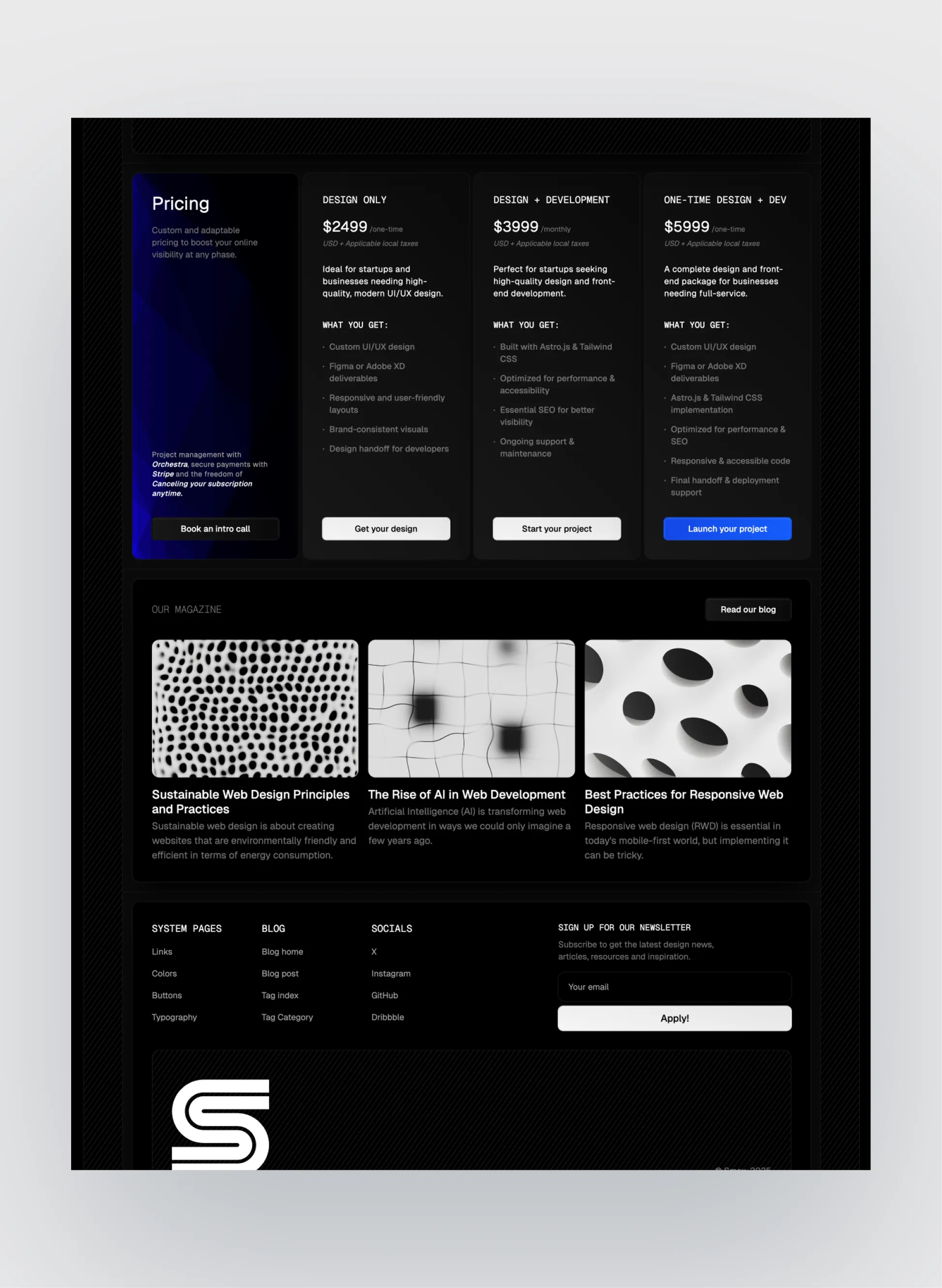 Studiomax services page layout