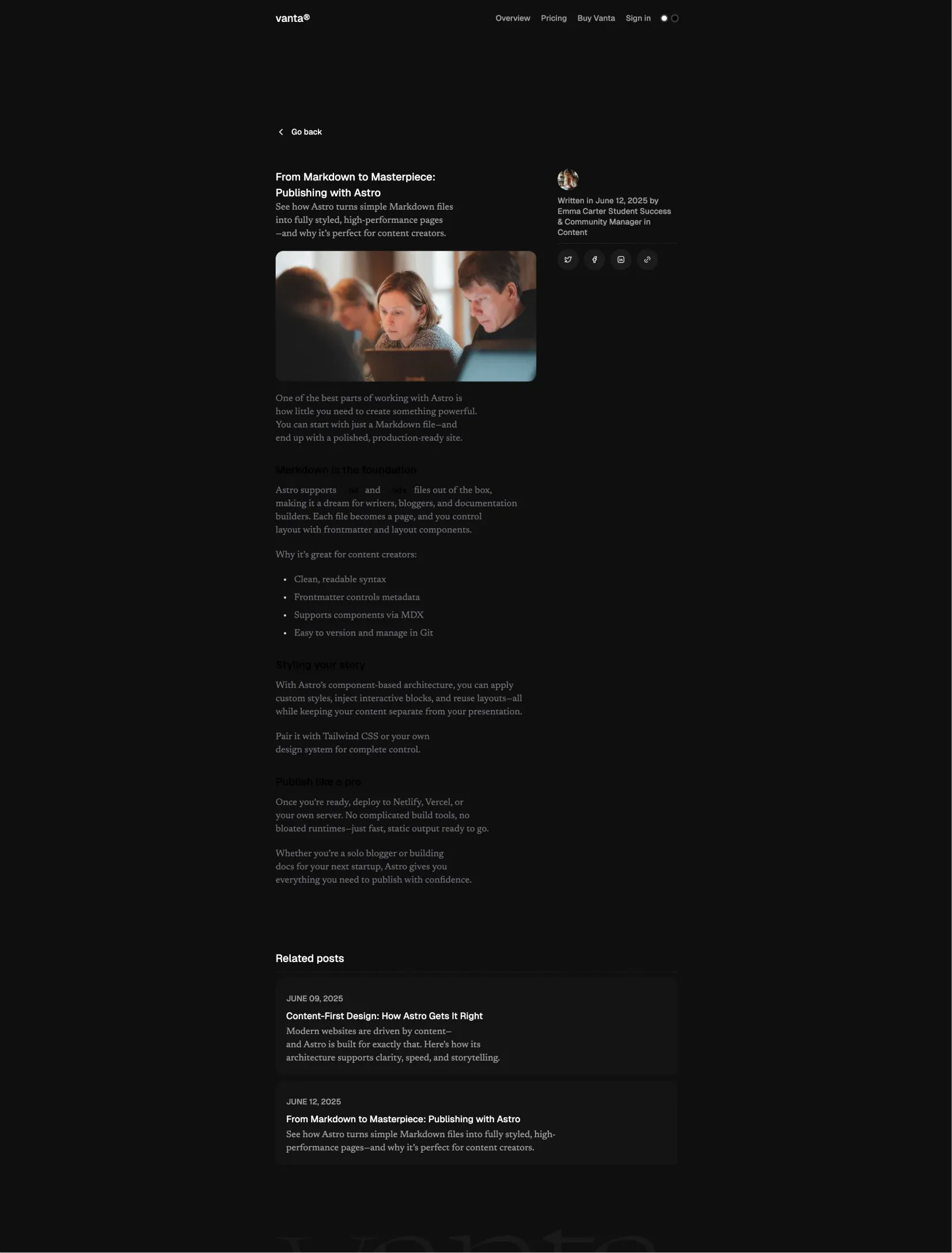 Vanta dark mode view
