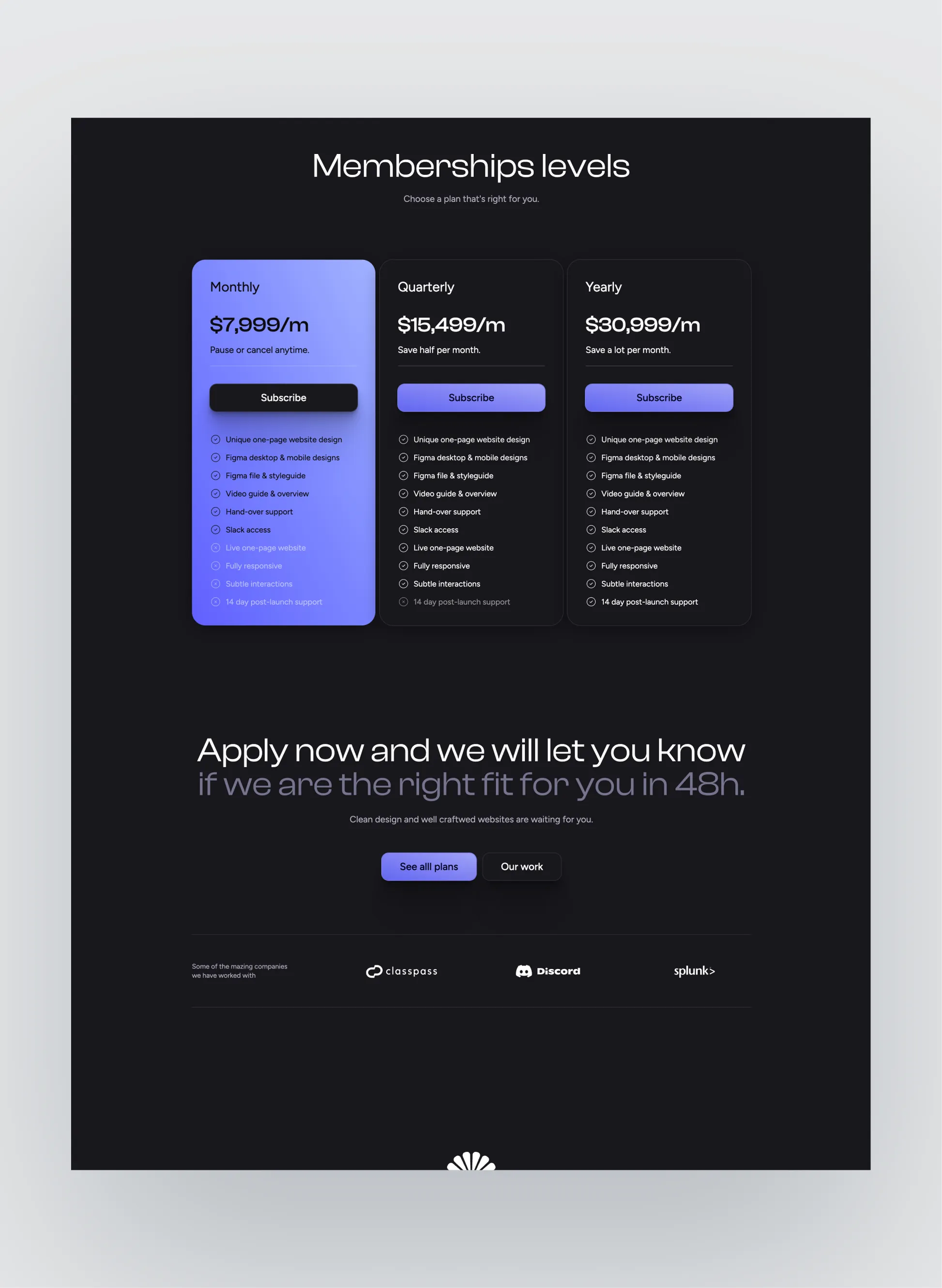 Aubergine team page layout