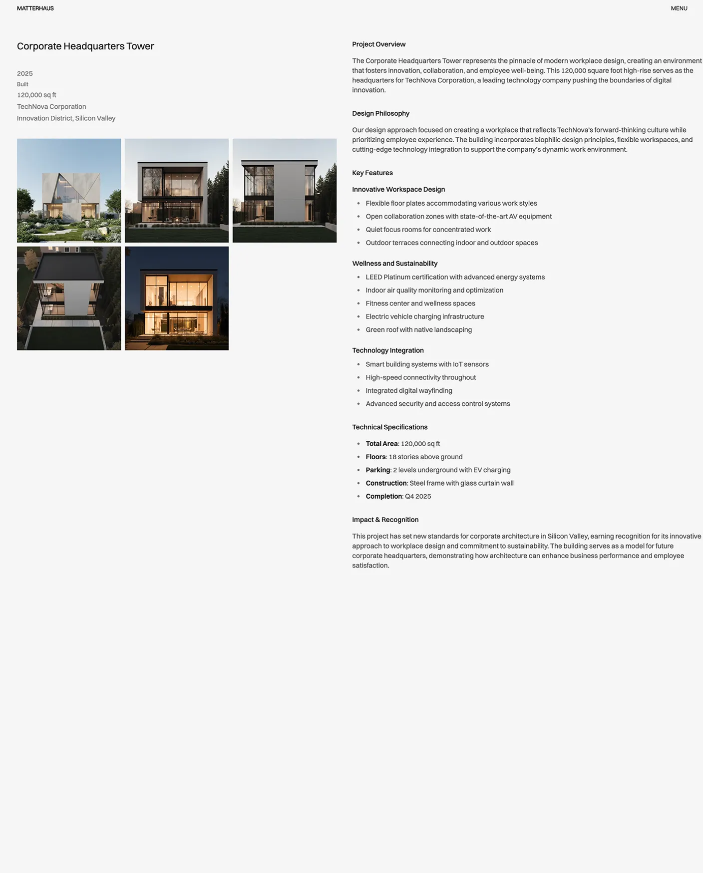 Matterhaus project detail case study layout