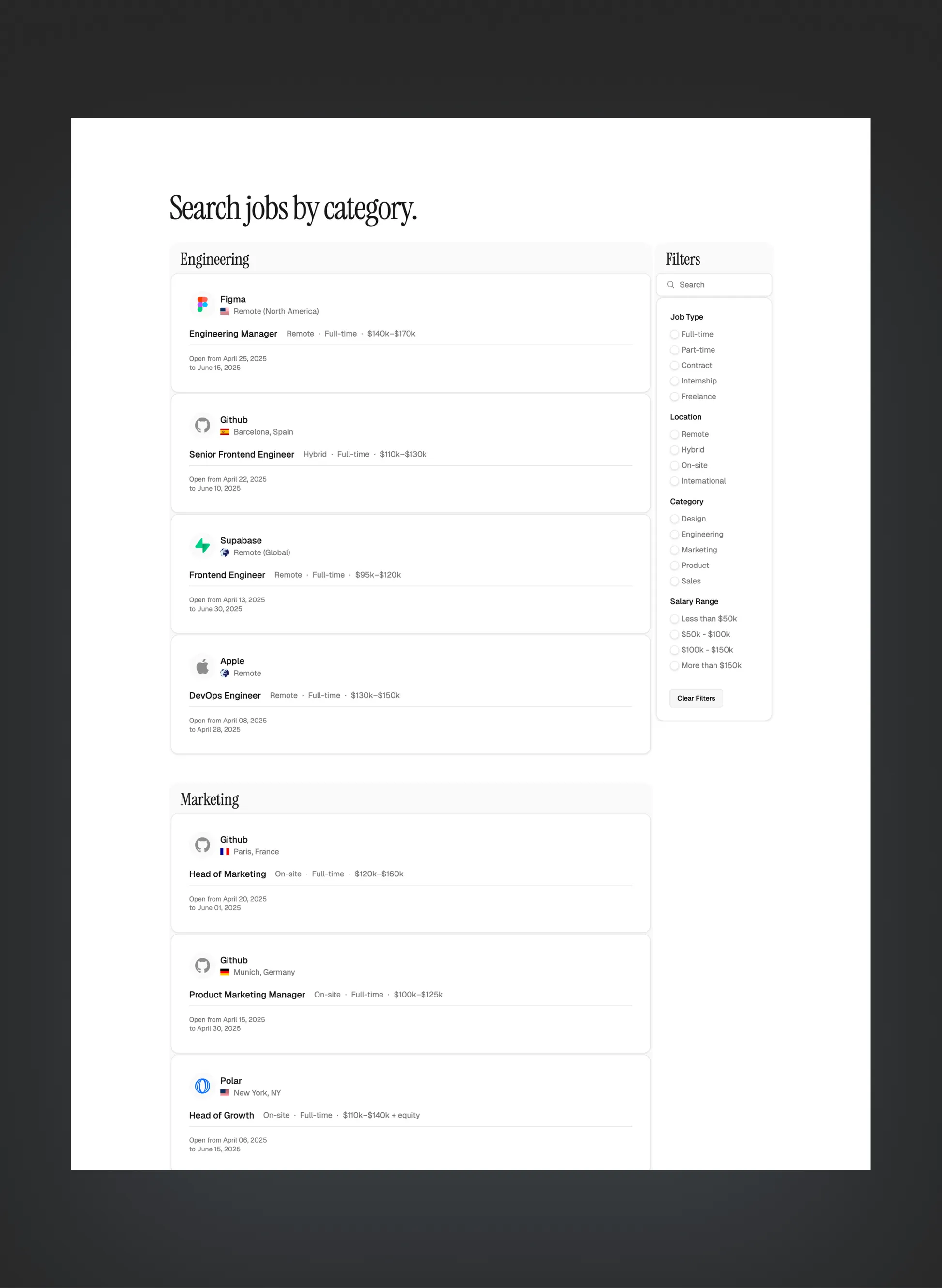 Hirewise job details layout