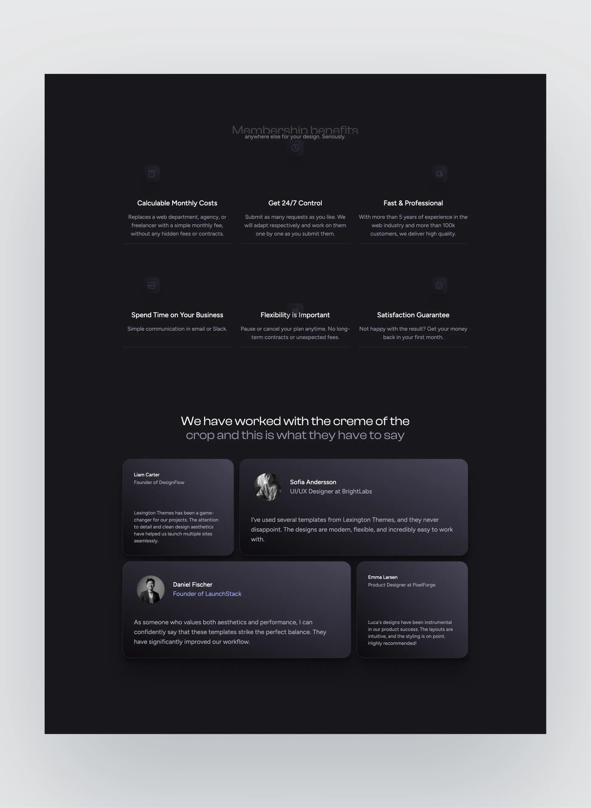 Aubergine team page layout