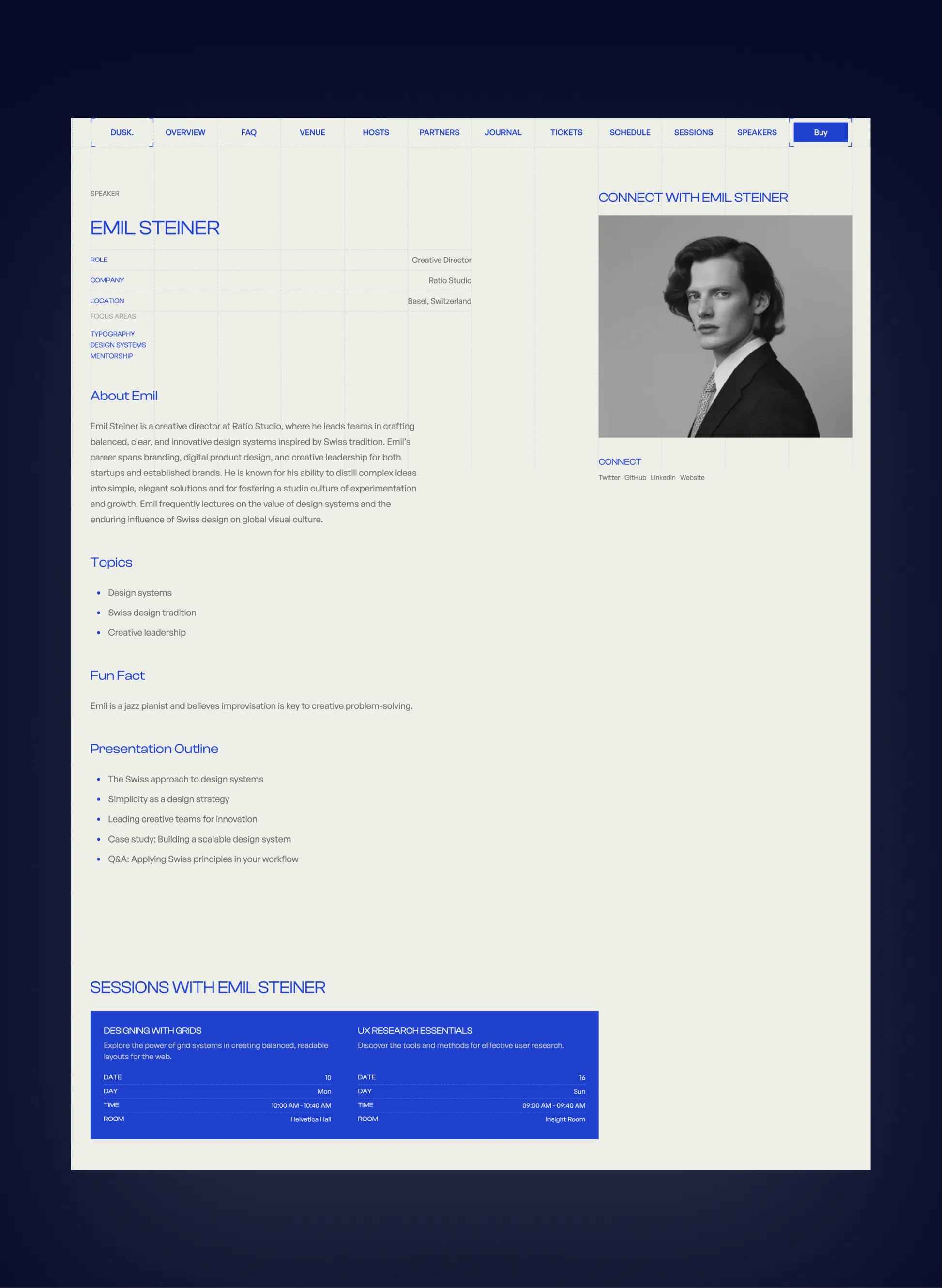 Dusk gallery and session overview page