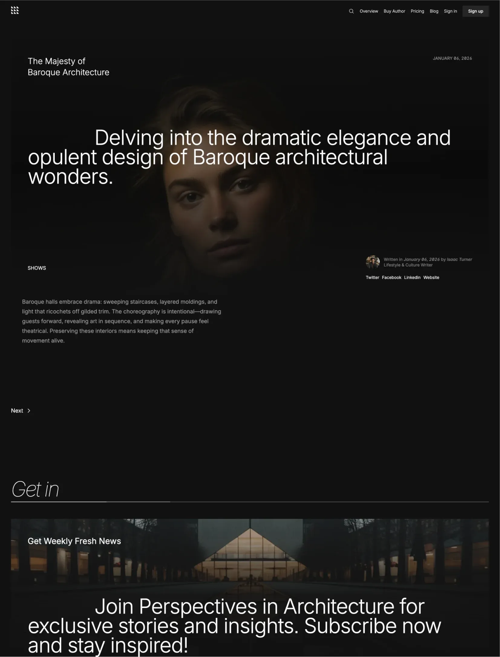 Author subscription page layout