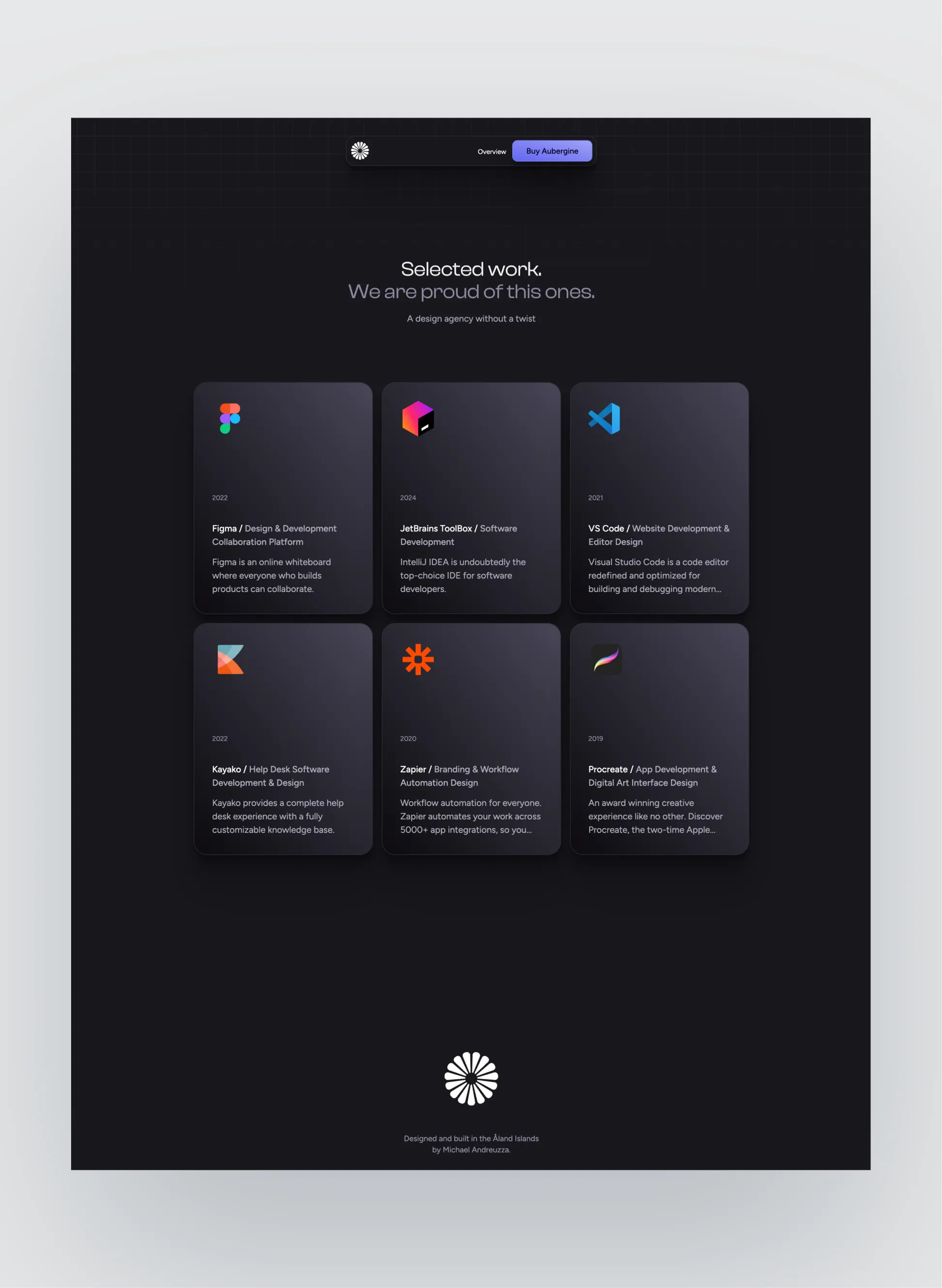 Aubergine work portfolio layout