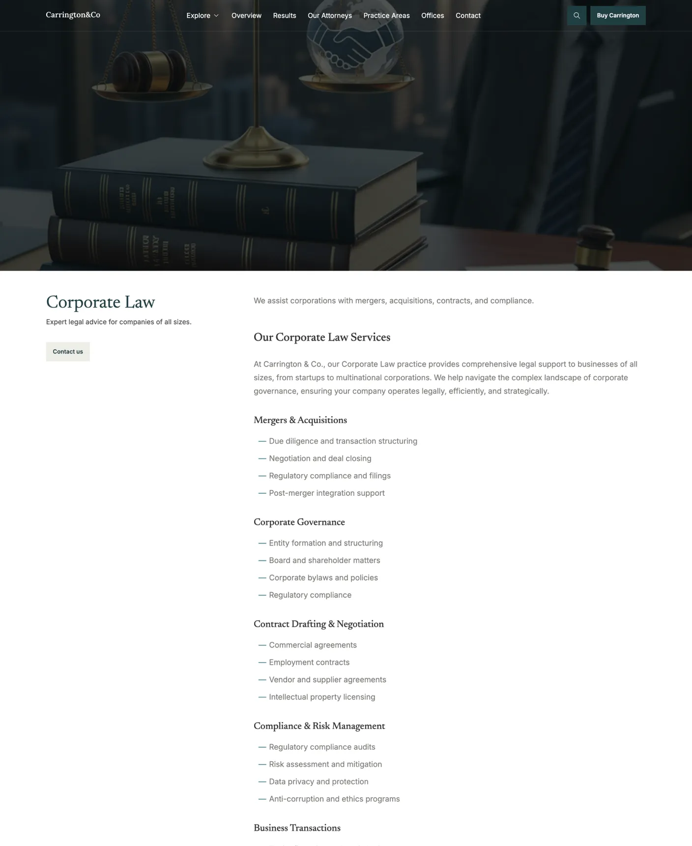 Carrington legal services blog layout for content marketing