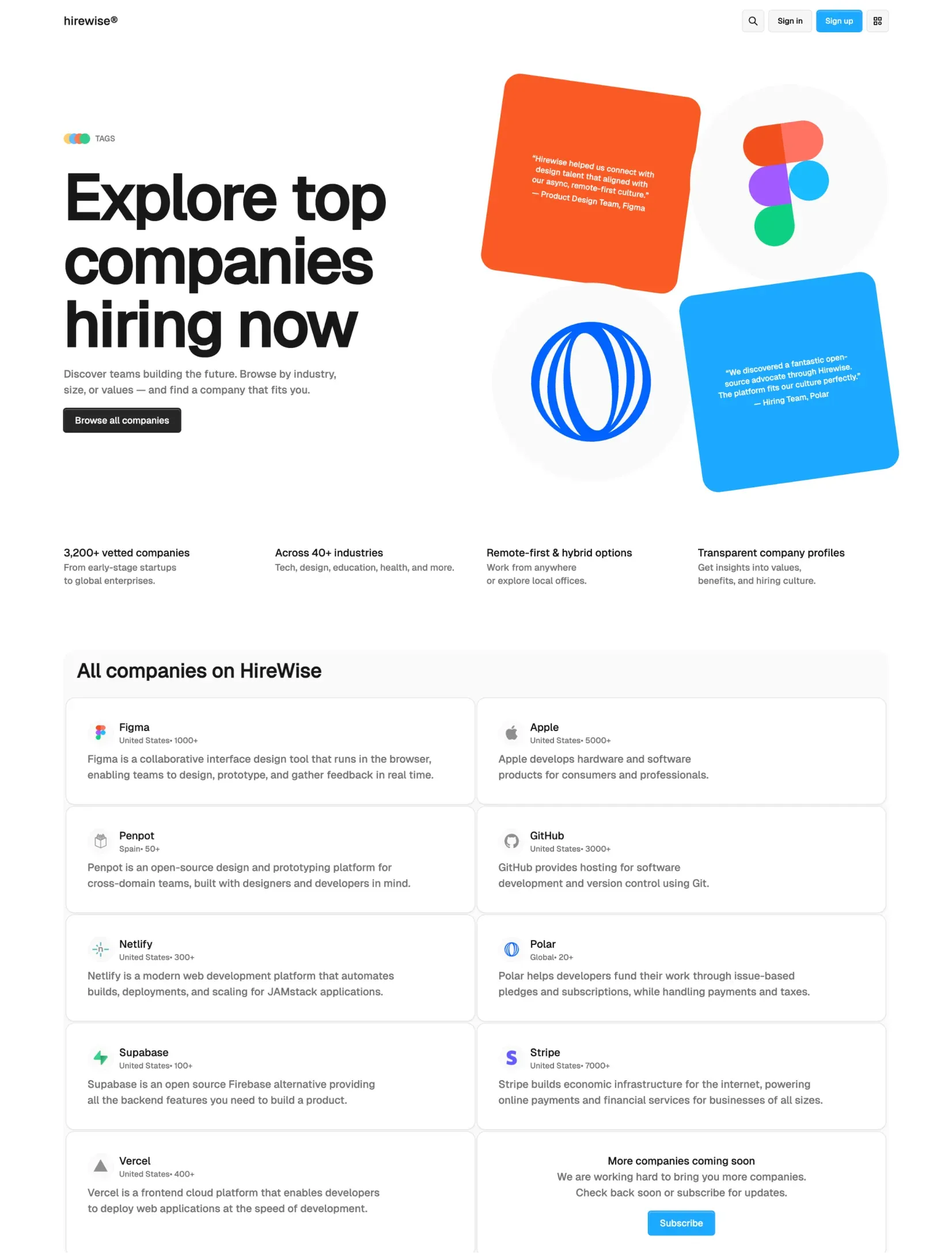 Hirewise candidates page layout