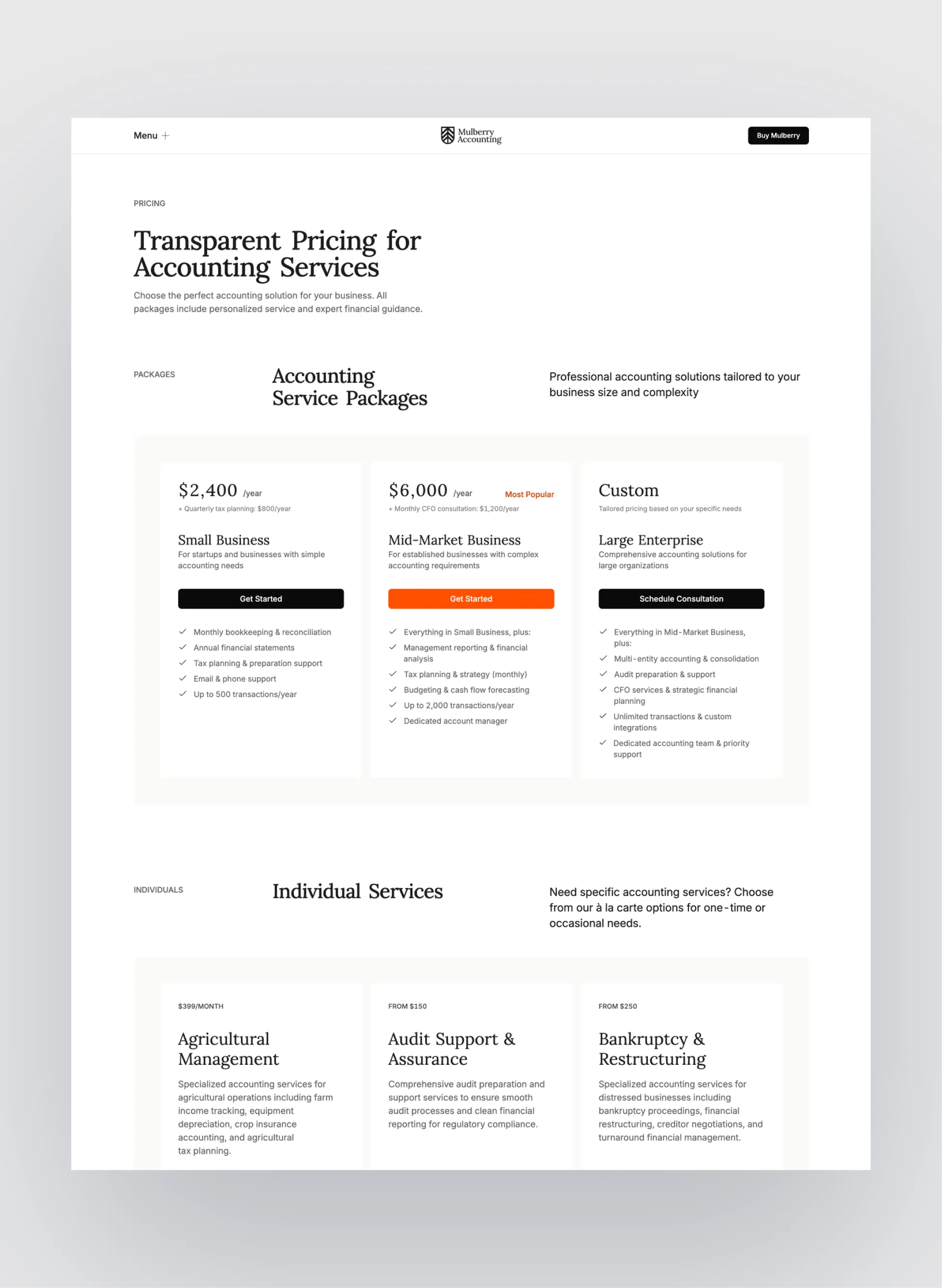 Mulberry case study and testimonial sections