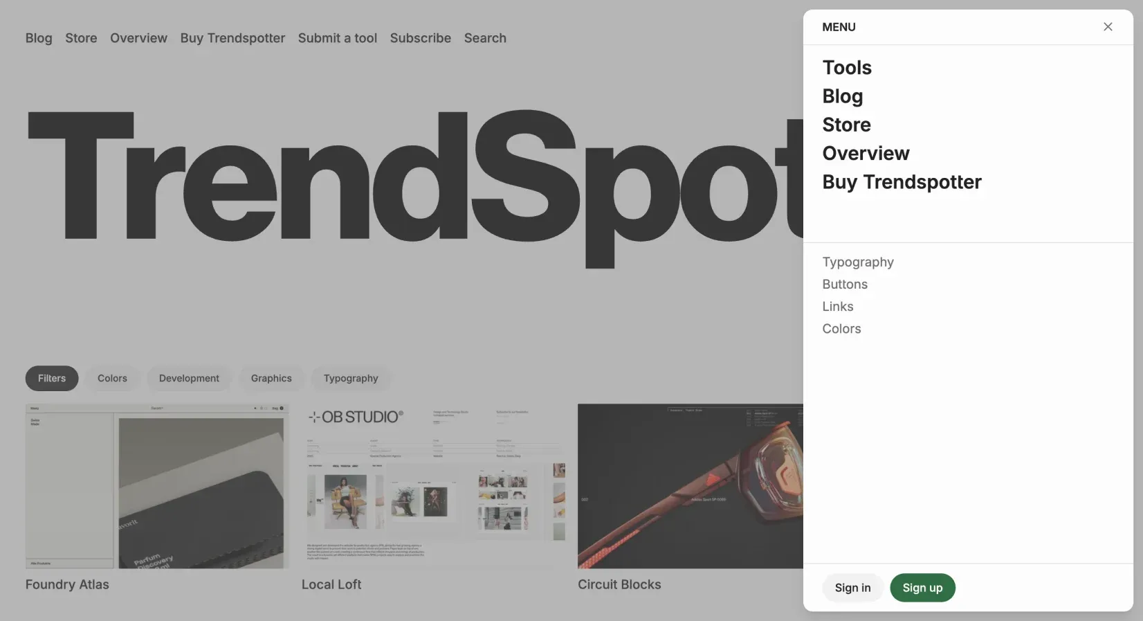 Trendspotter curated listings layout