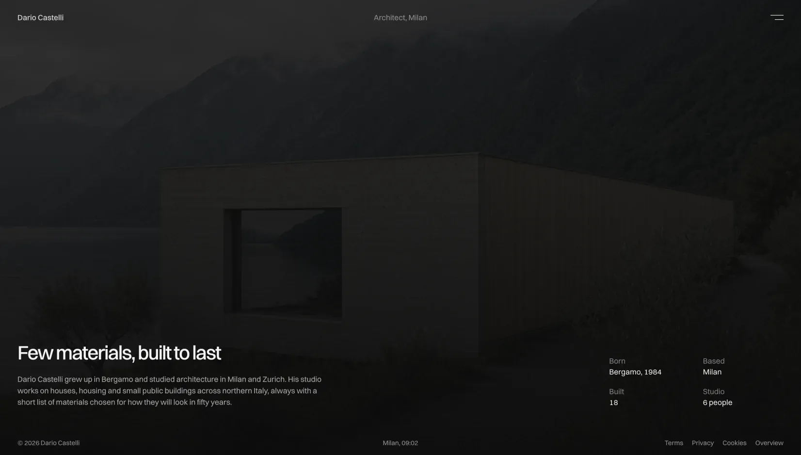Flaco about view with the architect's story and a few facts over a project photograph