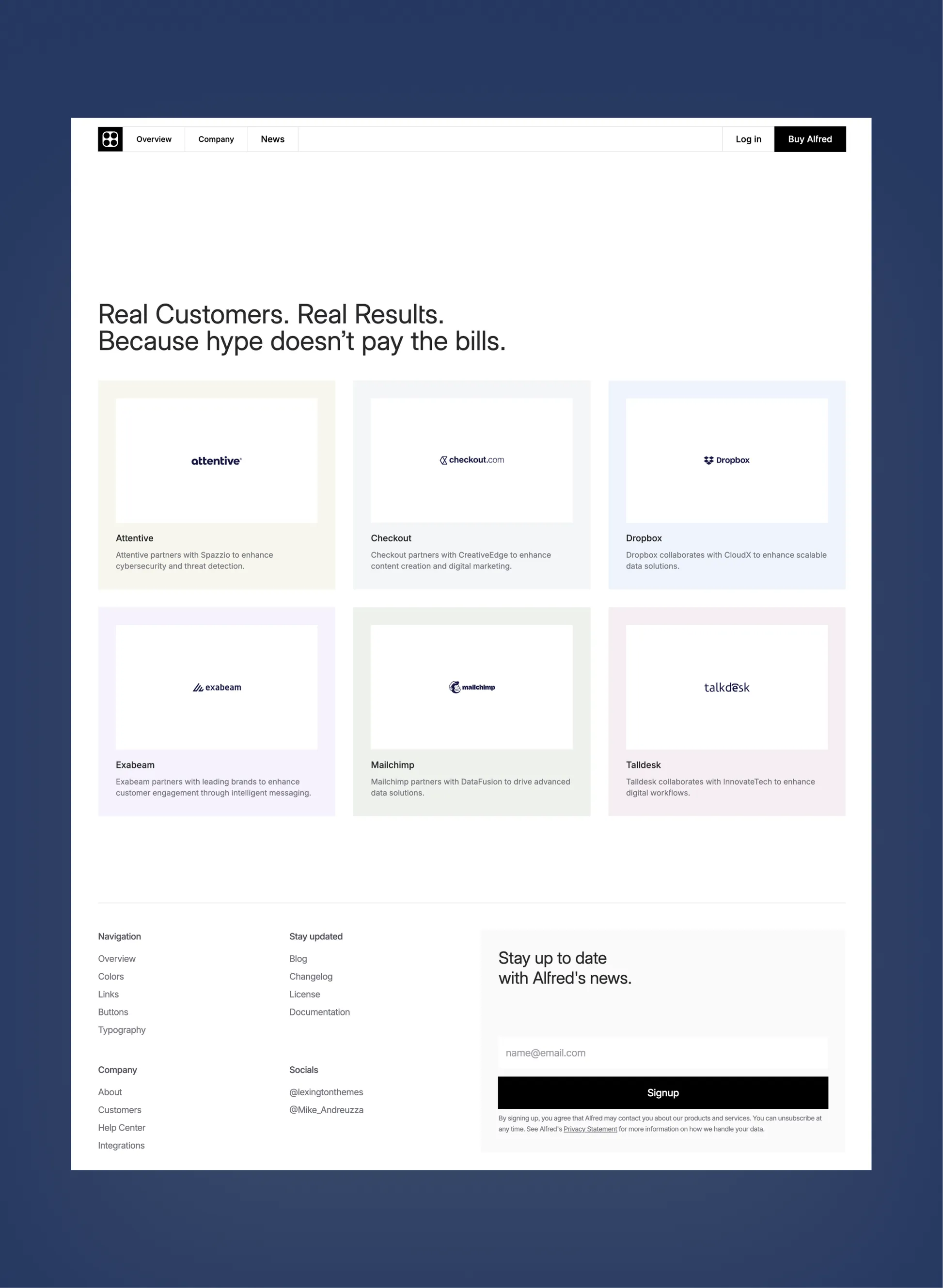 Alfred team page layout