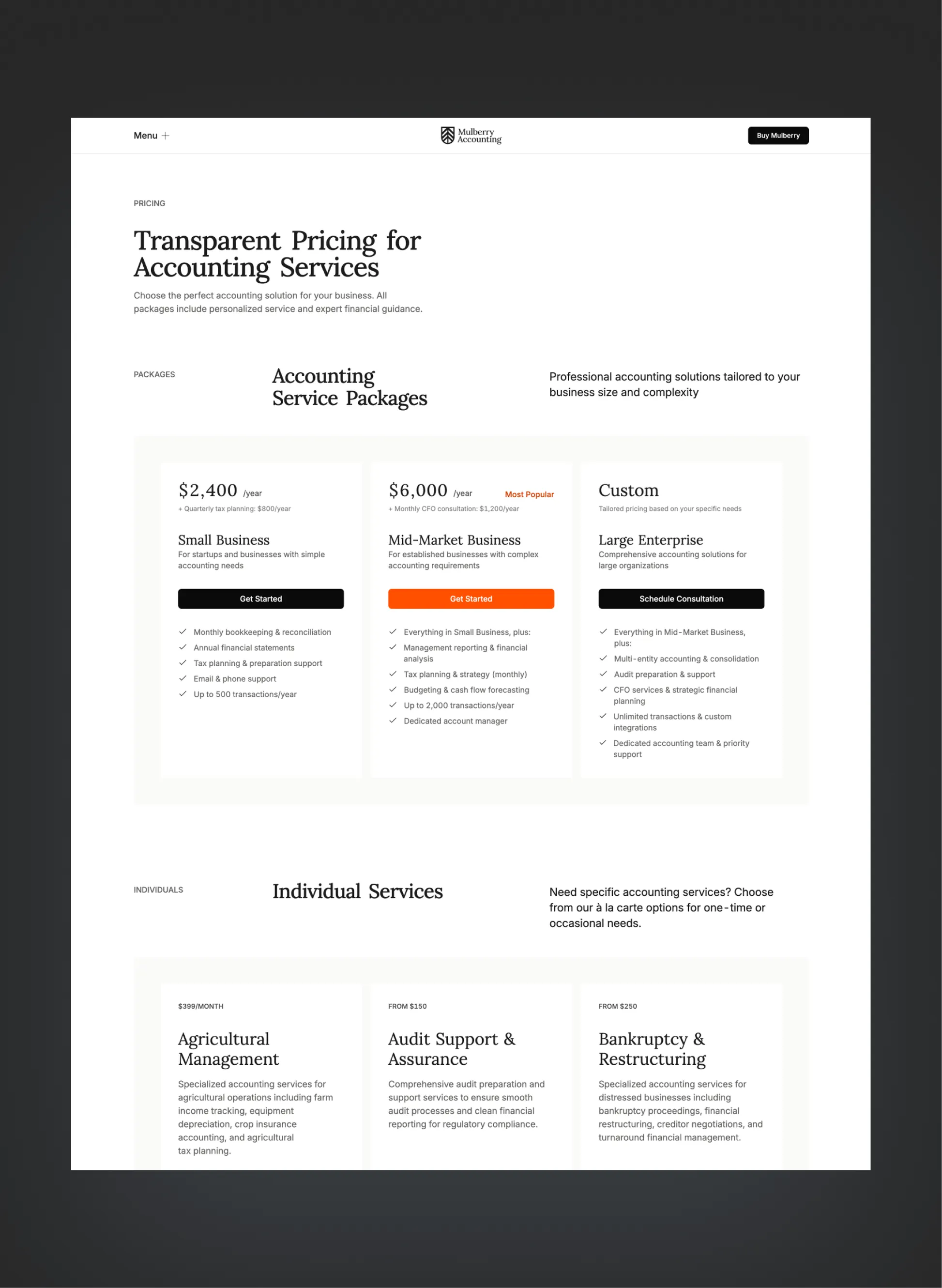 Mulberry case study and testimonial sections