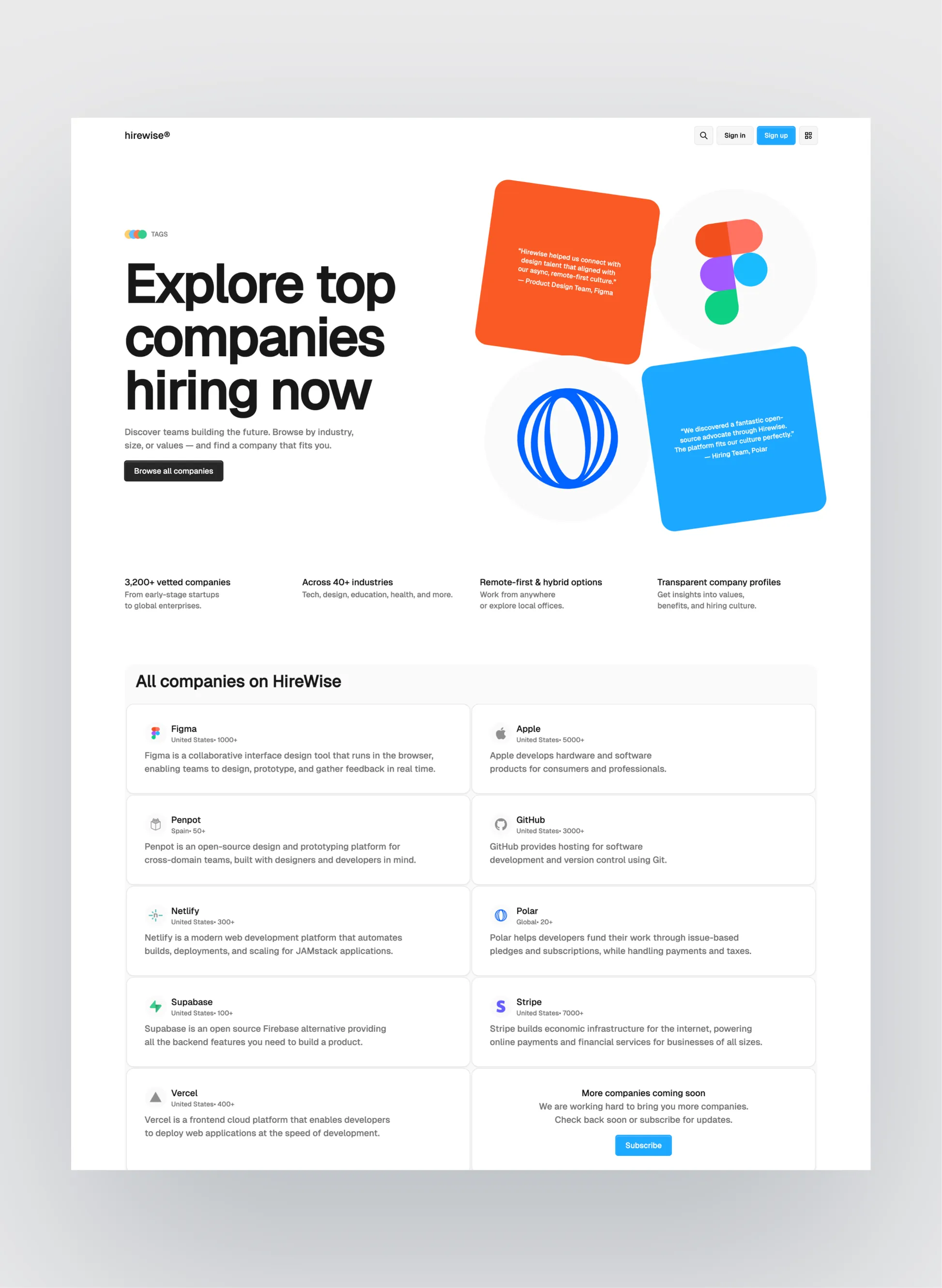 Hirewise candidates page layout