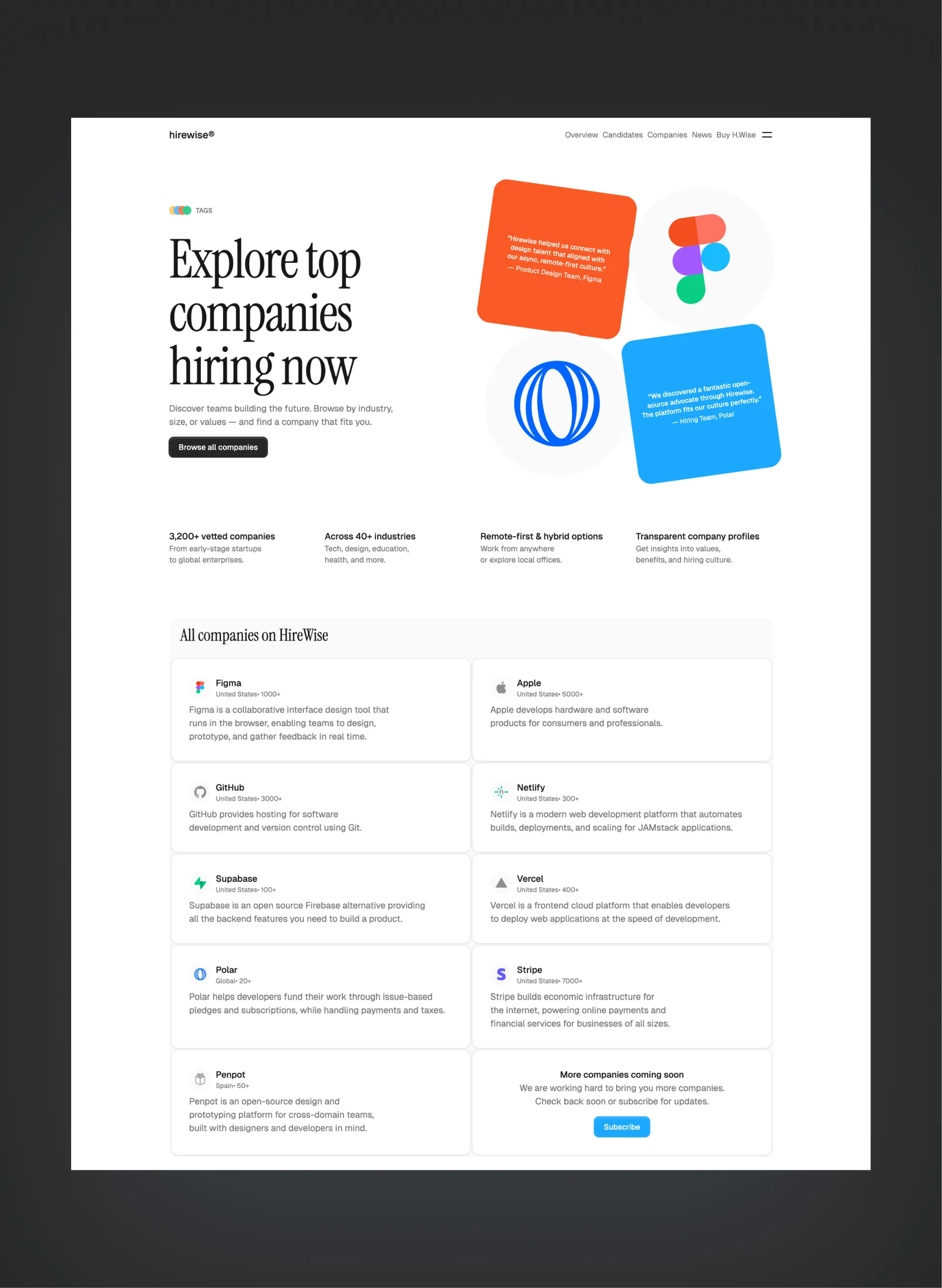 Hirewise pricing page layout