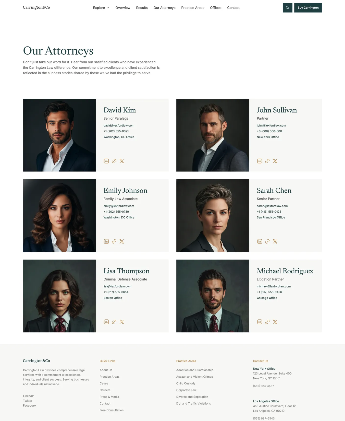 Carrington legal services awwards page with structured updates