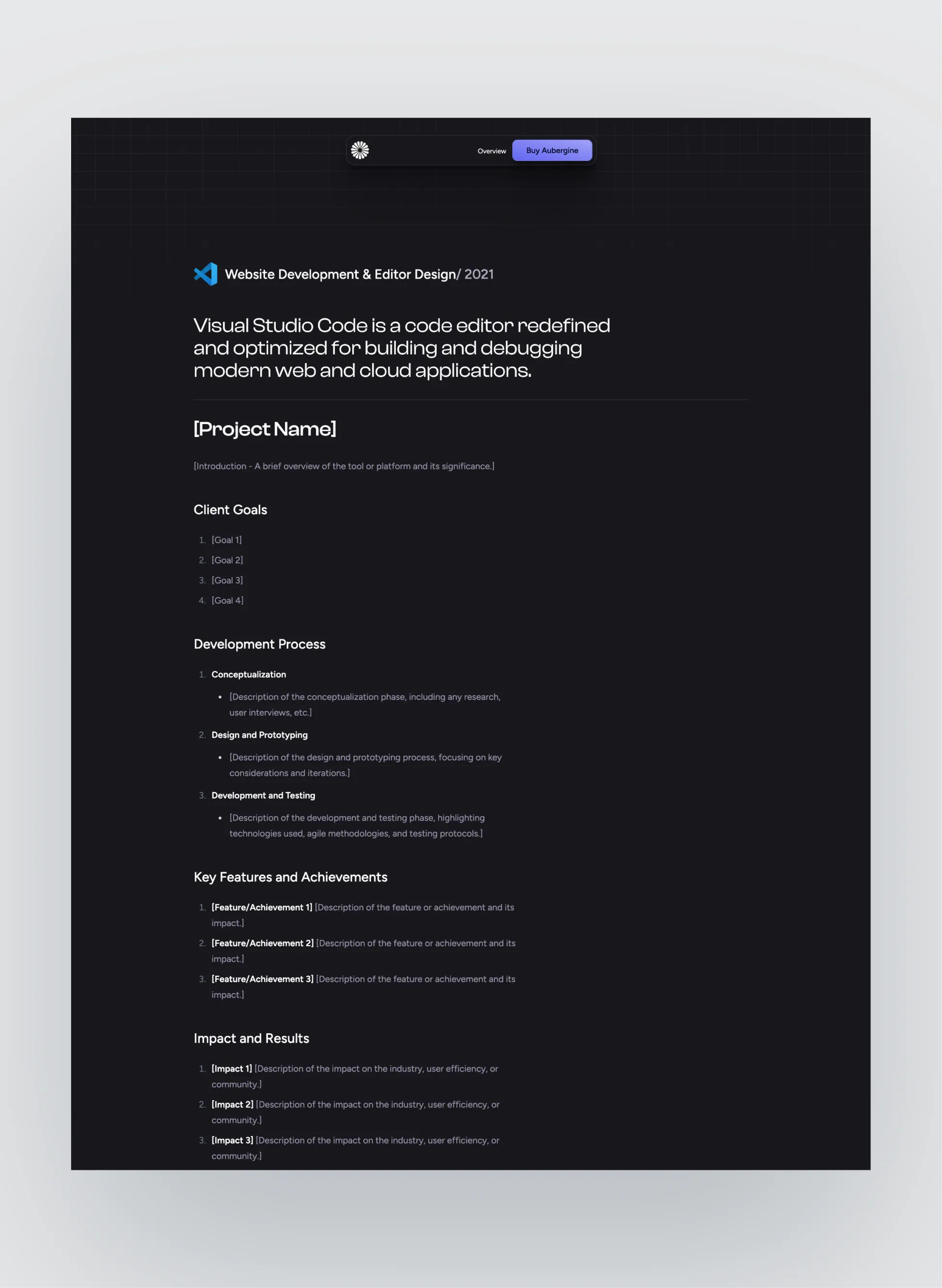Aubergine case study detail layout