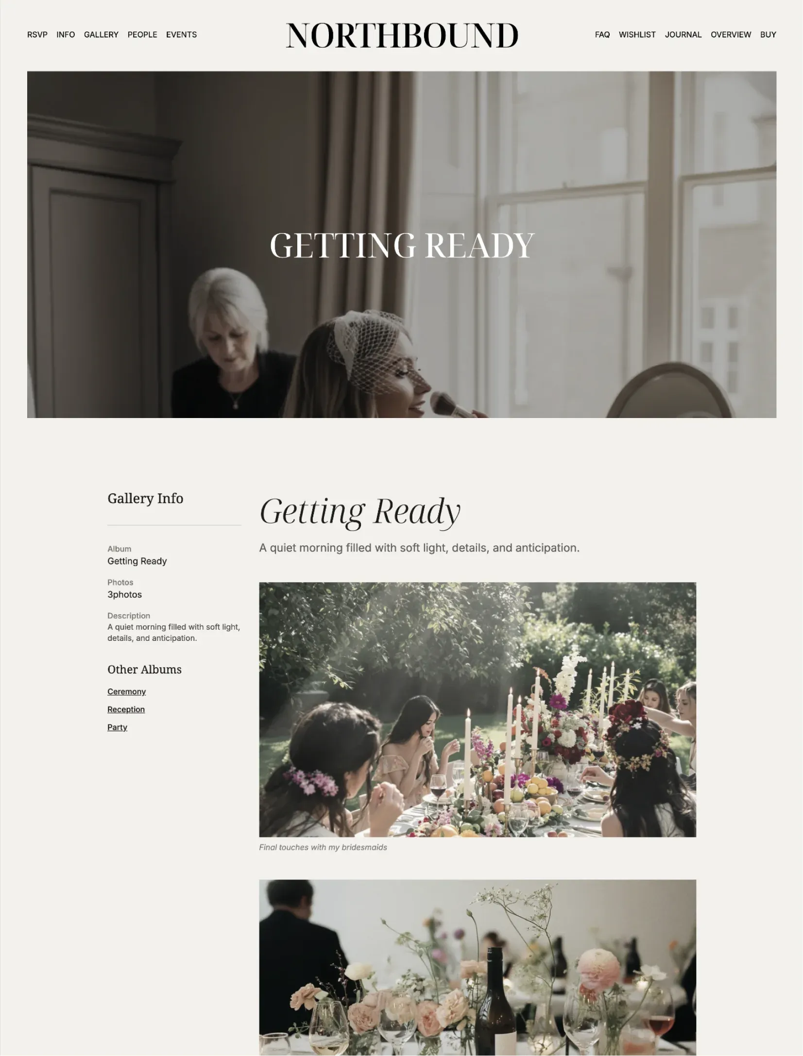 Northbound wedding party and roles layout