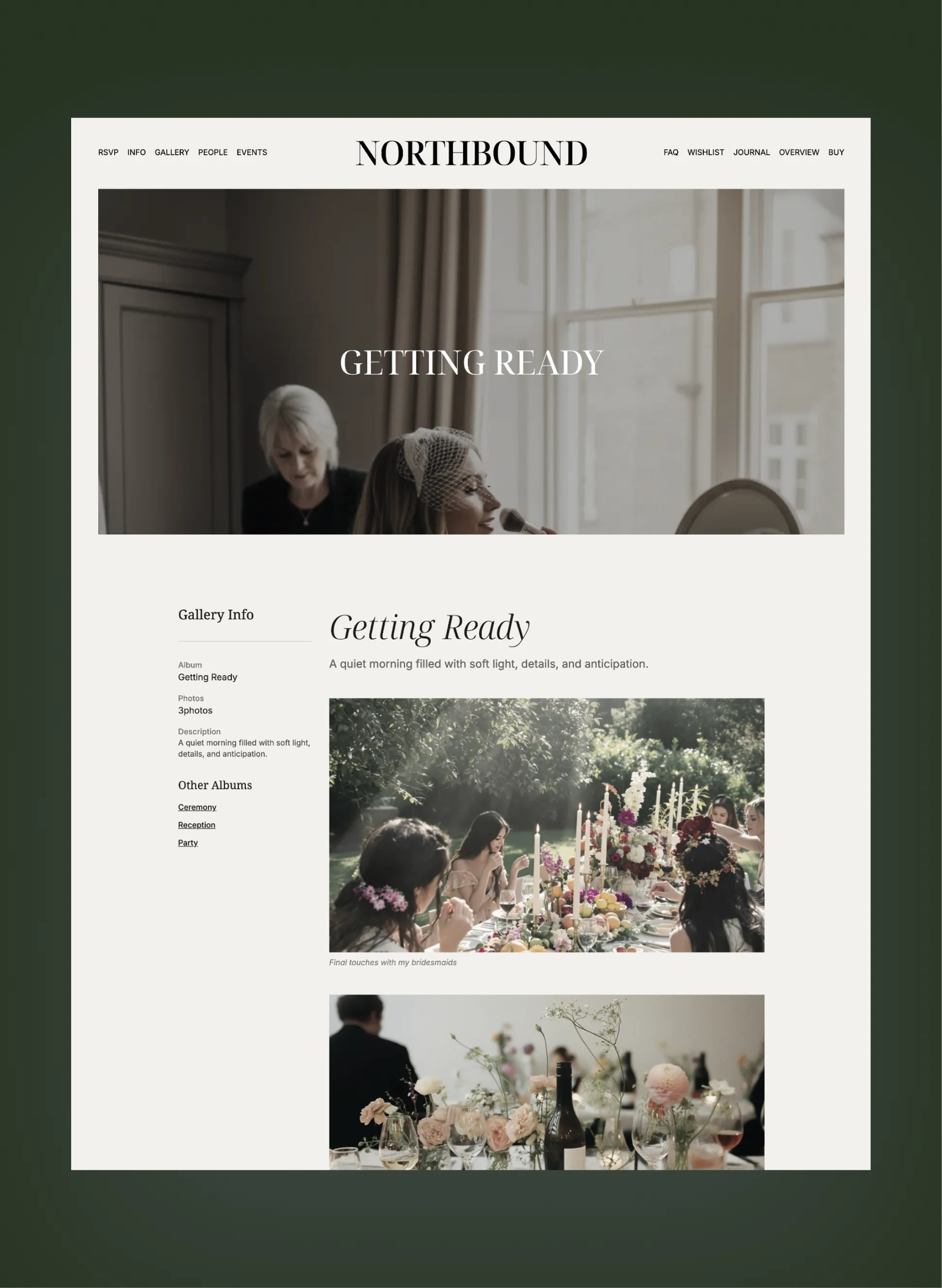 Northbound wedding party and roles layout