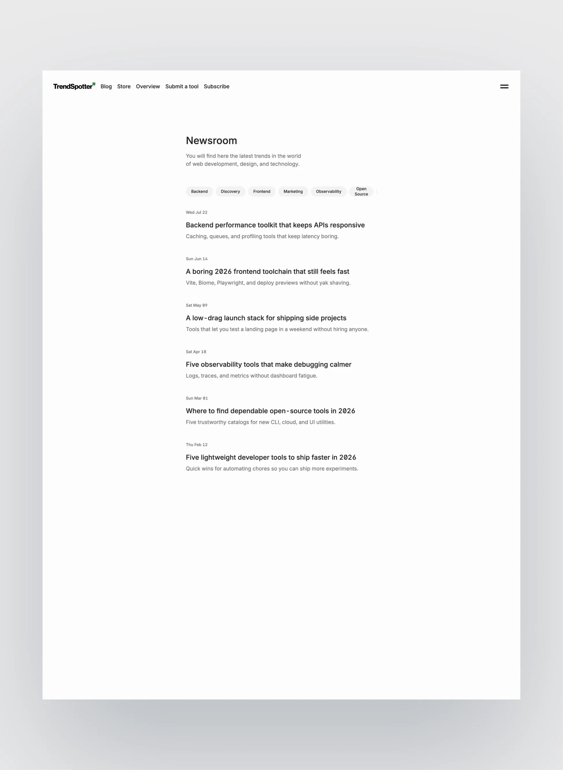 Trendspotter page preview