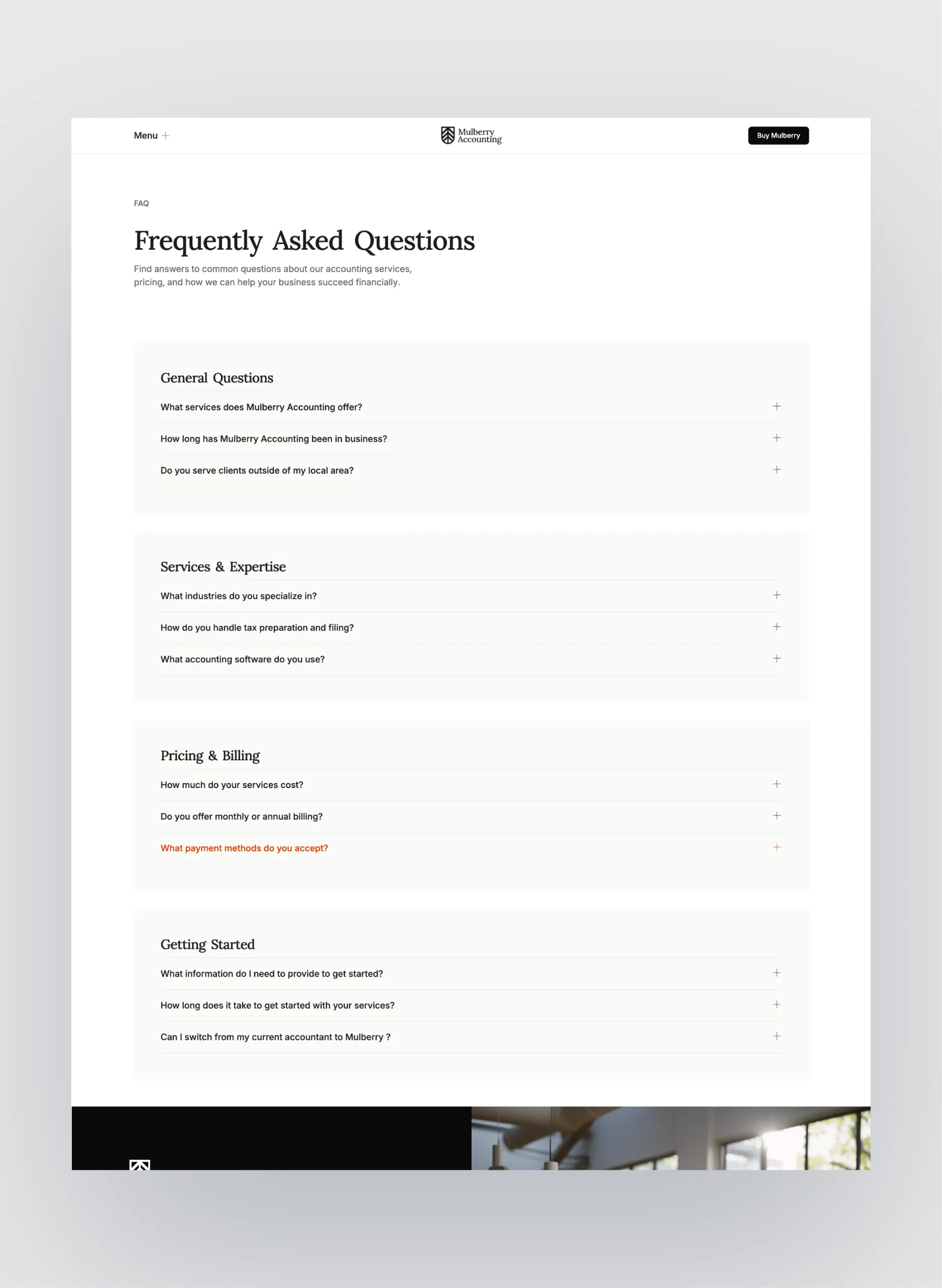 Mulberry responsive mobile view