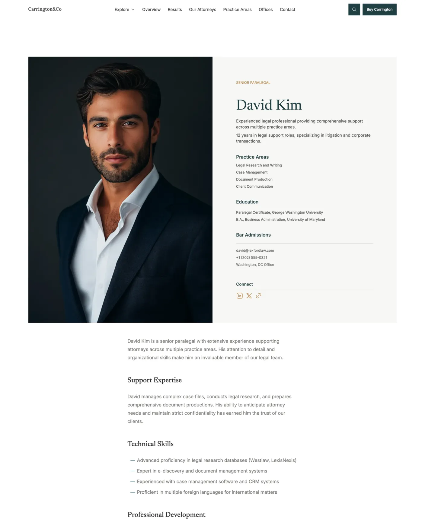 Carrington legal services help center and documentation layout