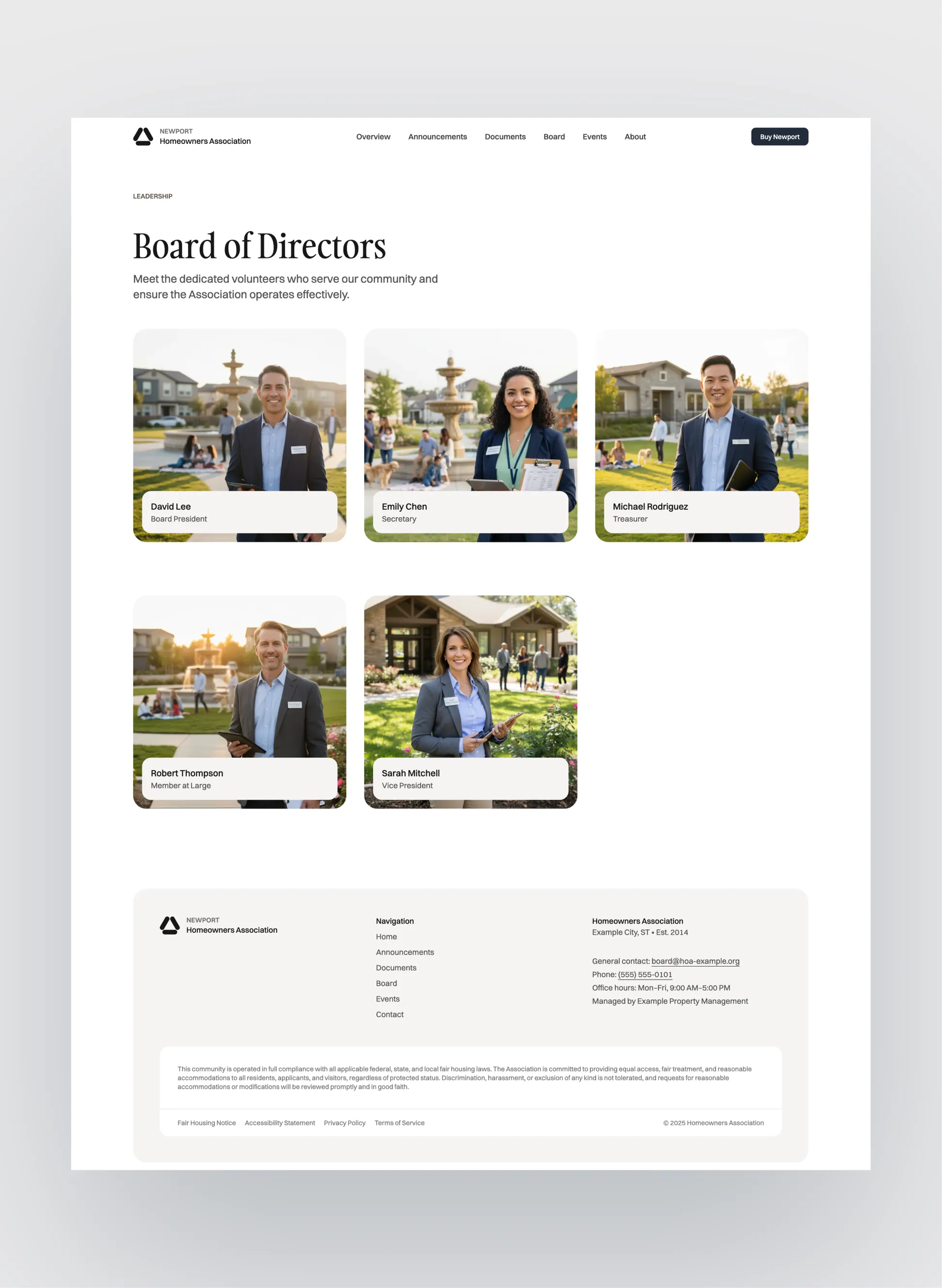 Newport HOA responsive mobile layout