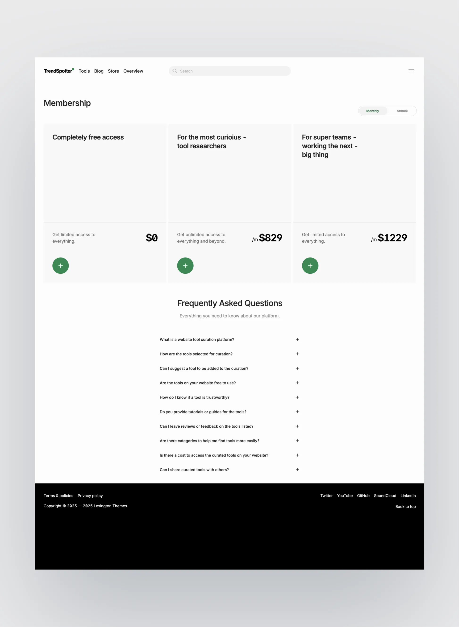 Trendspotter submission and advertising sections