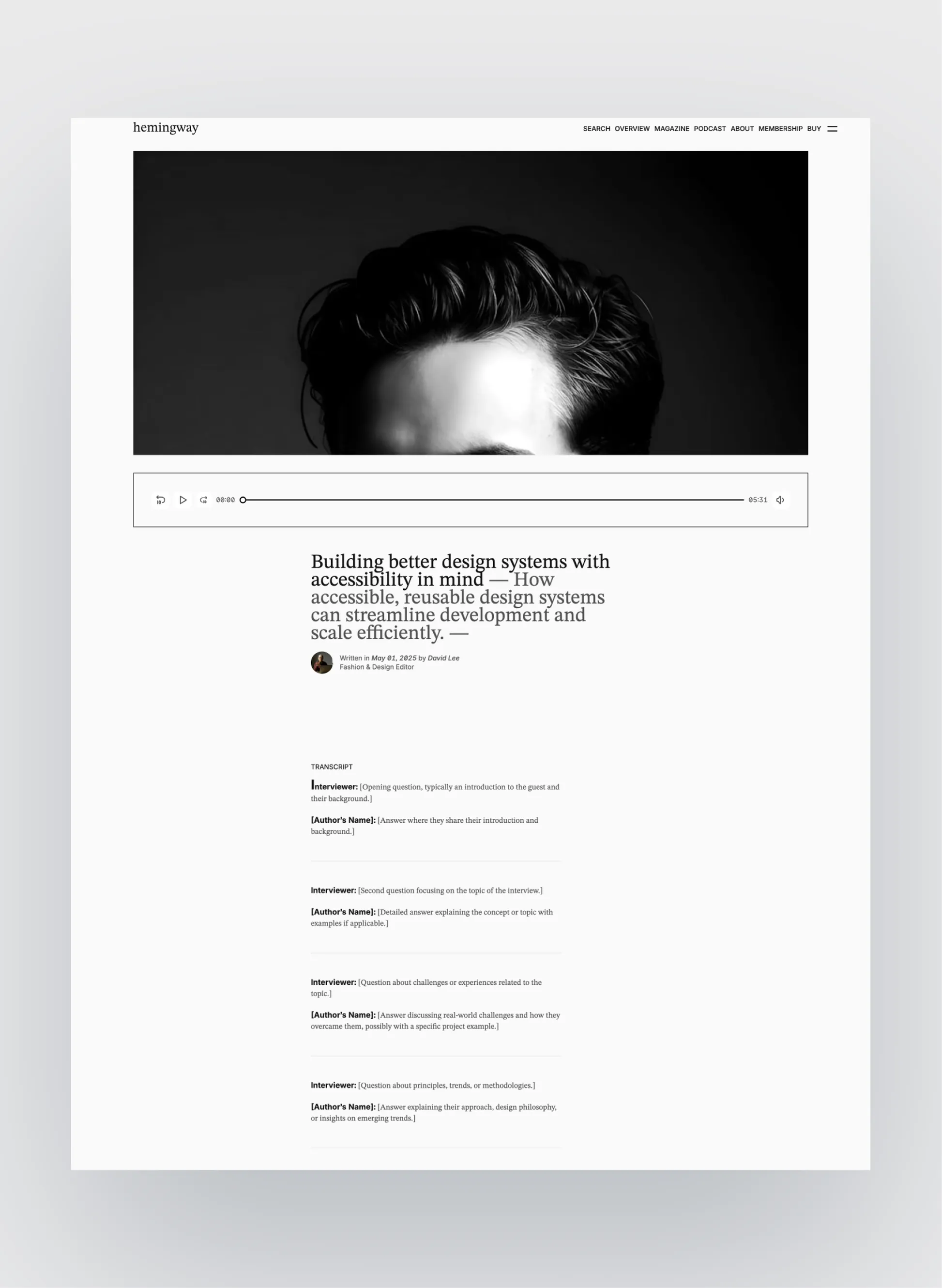 Hemingway contact page layout