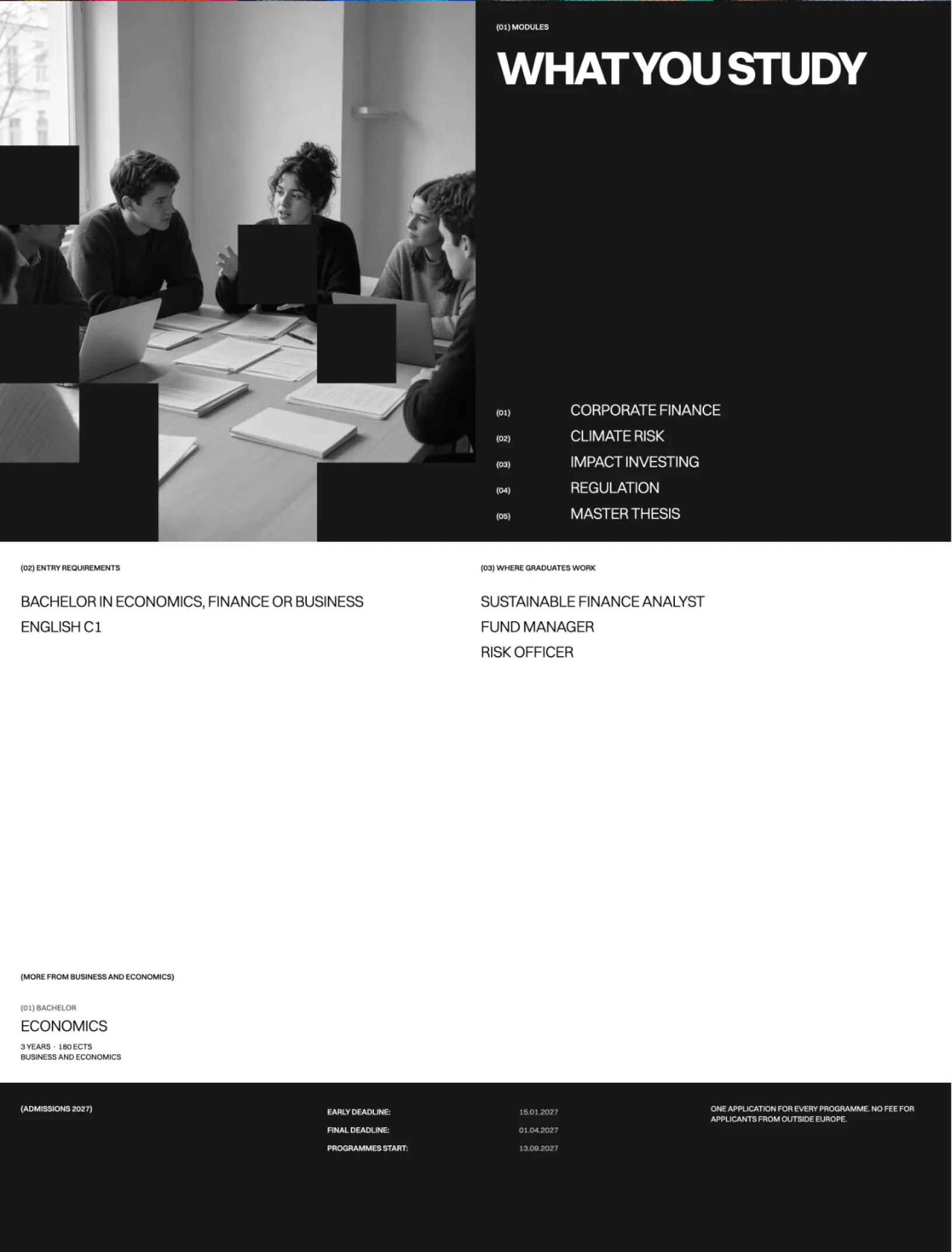 Gerstner master programme page with modules, entry requirements, graduate jobs and admission deadlines
