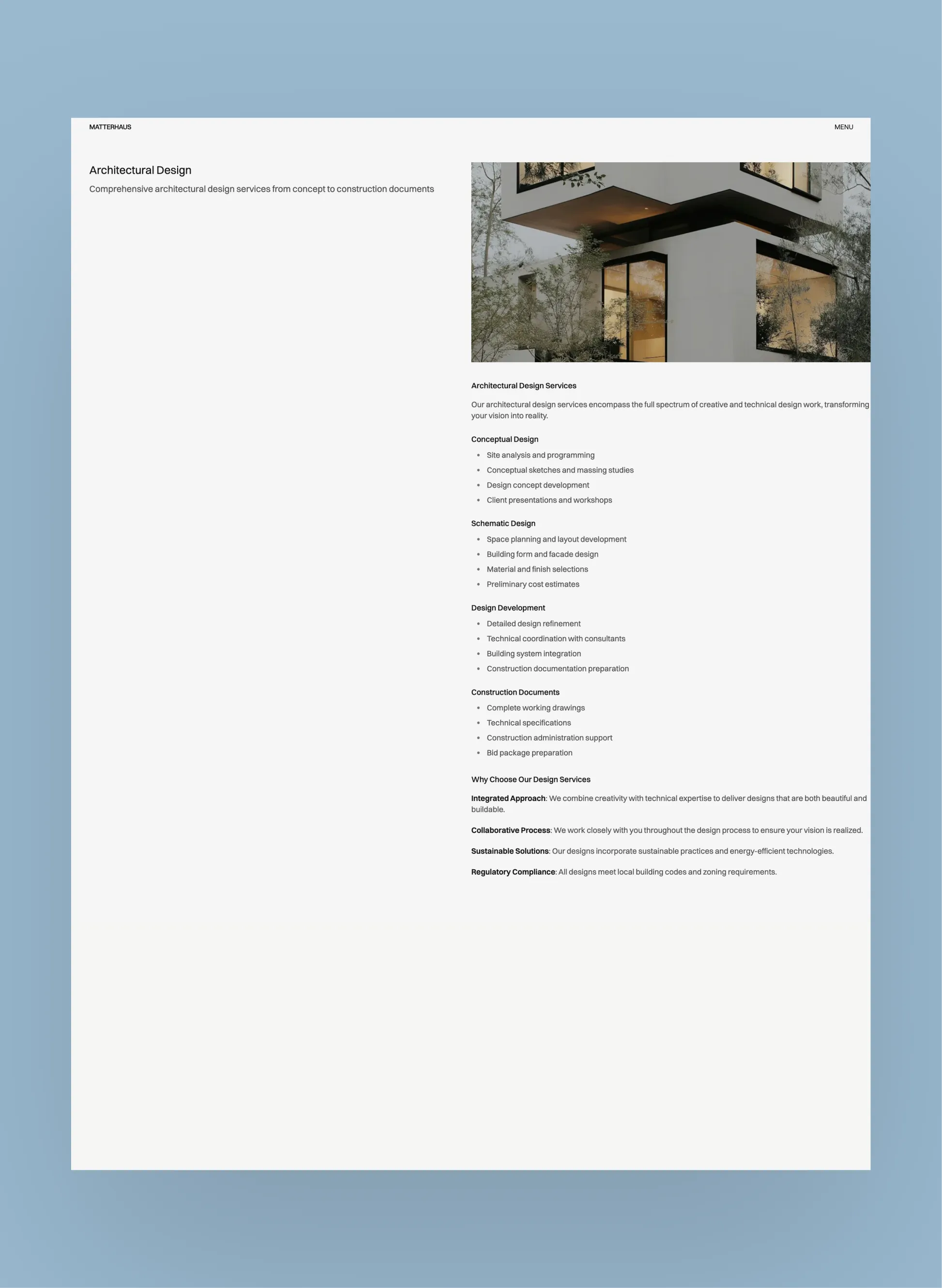 Matterhaus services overview layout