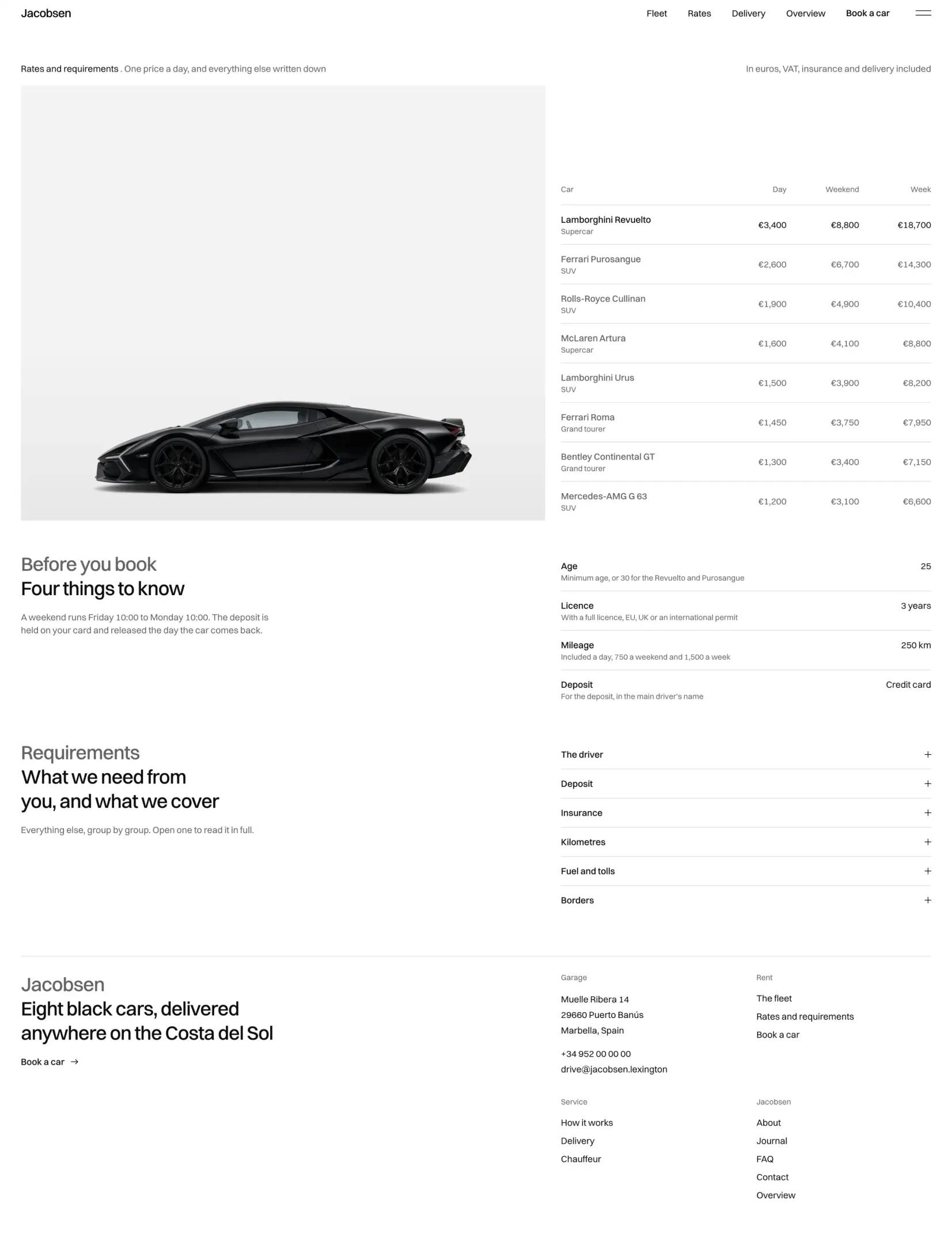 Jacobsen booking page with the chosen car, the drive and a live estimate