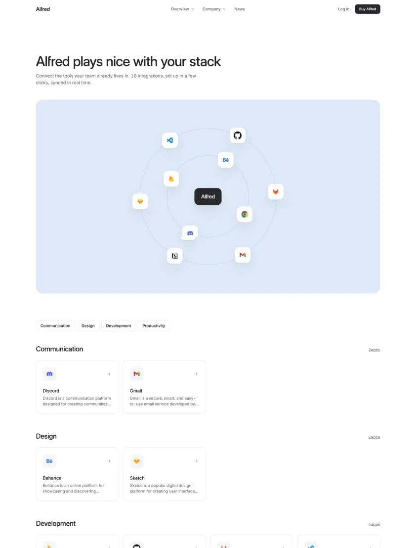 Alfred integrations directory with the orbit