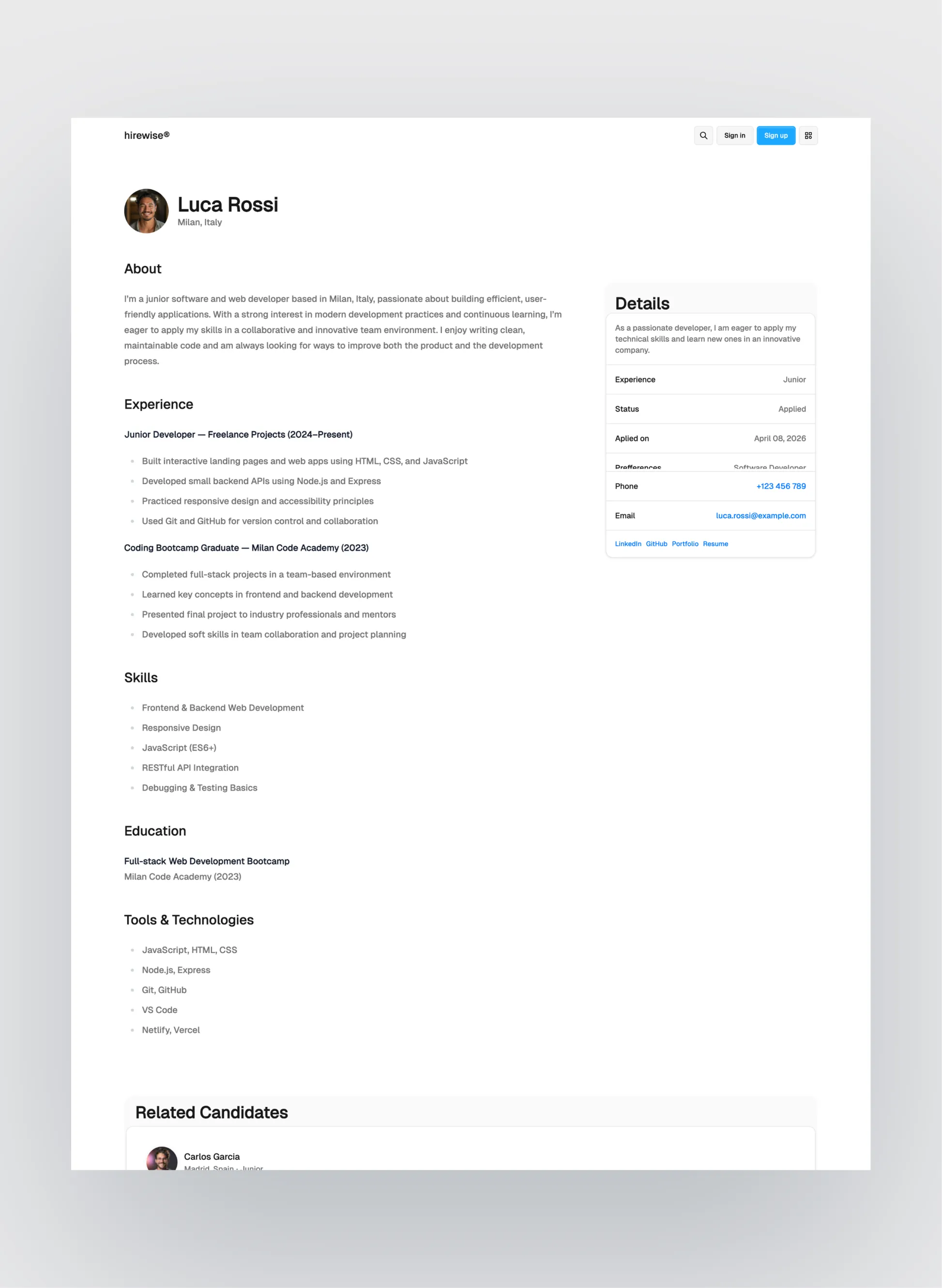 Hirewise blog layout